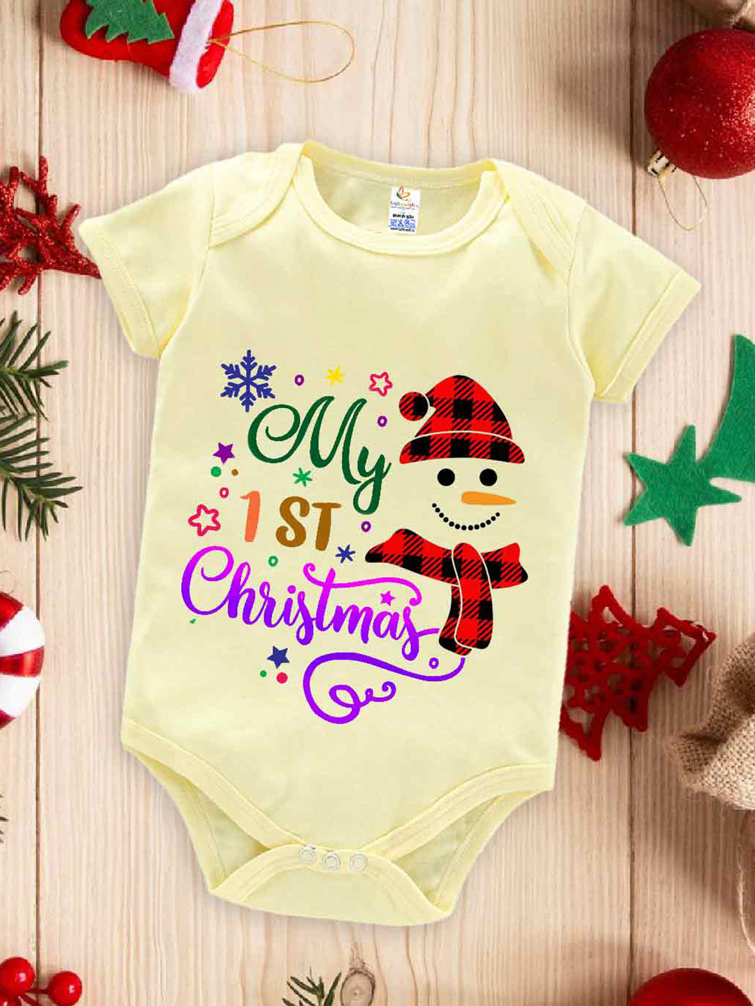 

Babywish Infants Christmas Typography Printed Cotton Bodysuit, Yellow