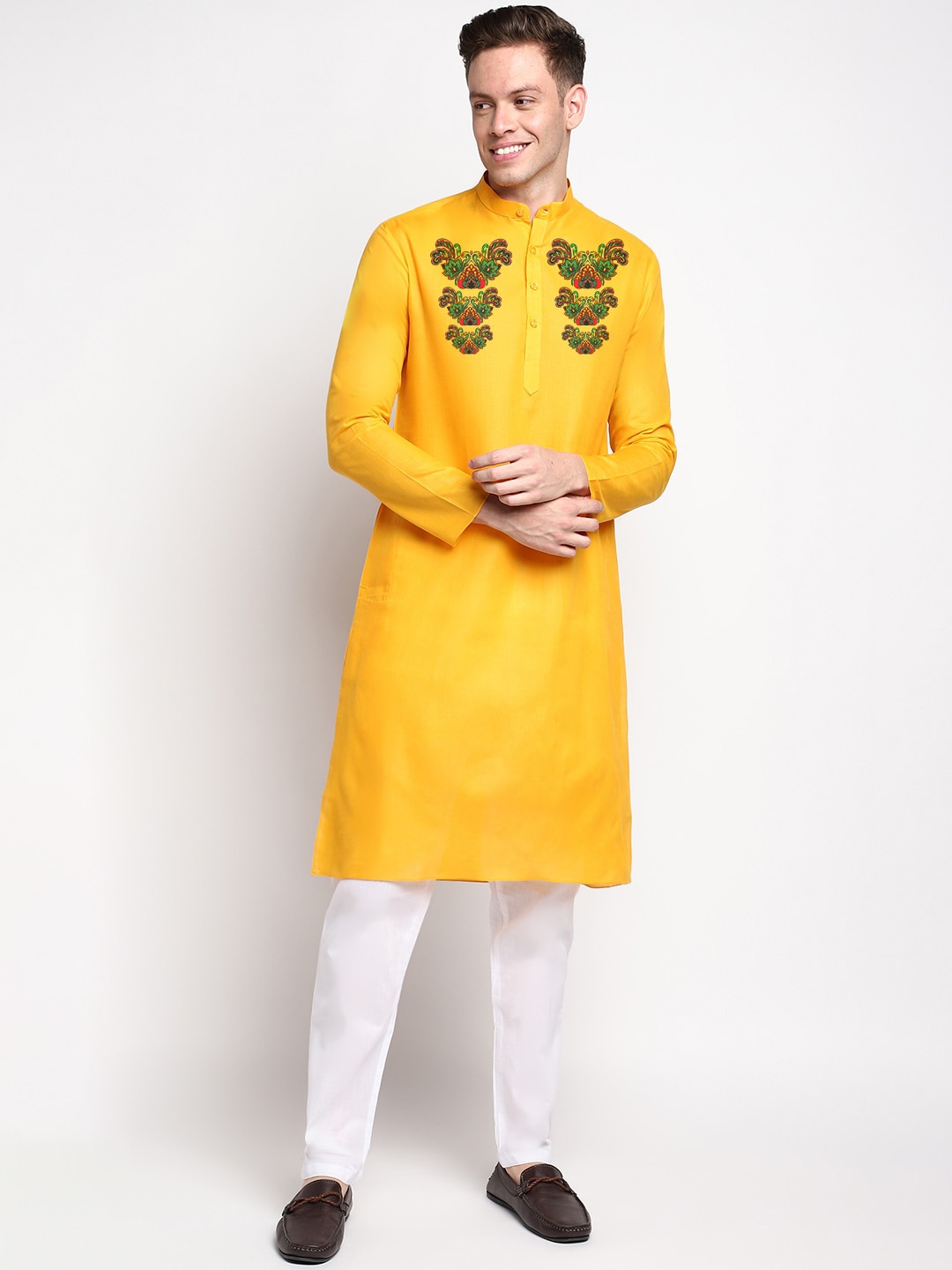 

DEVOILER Ethnic Motifs Printed Kurta with Pyjamas, Yellow