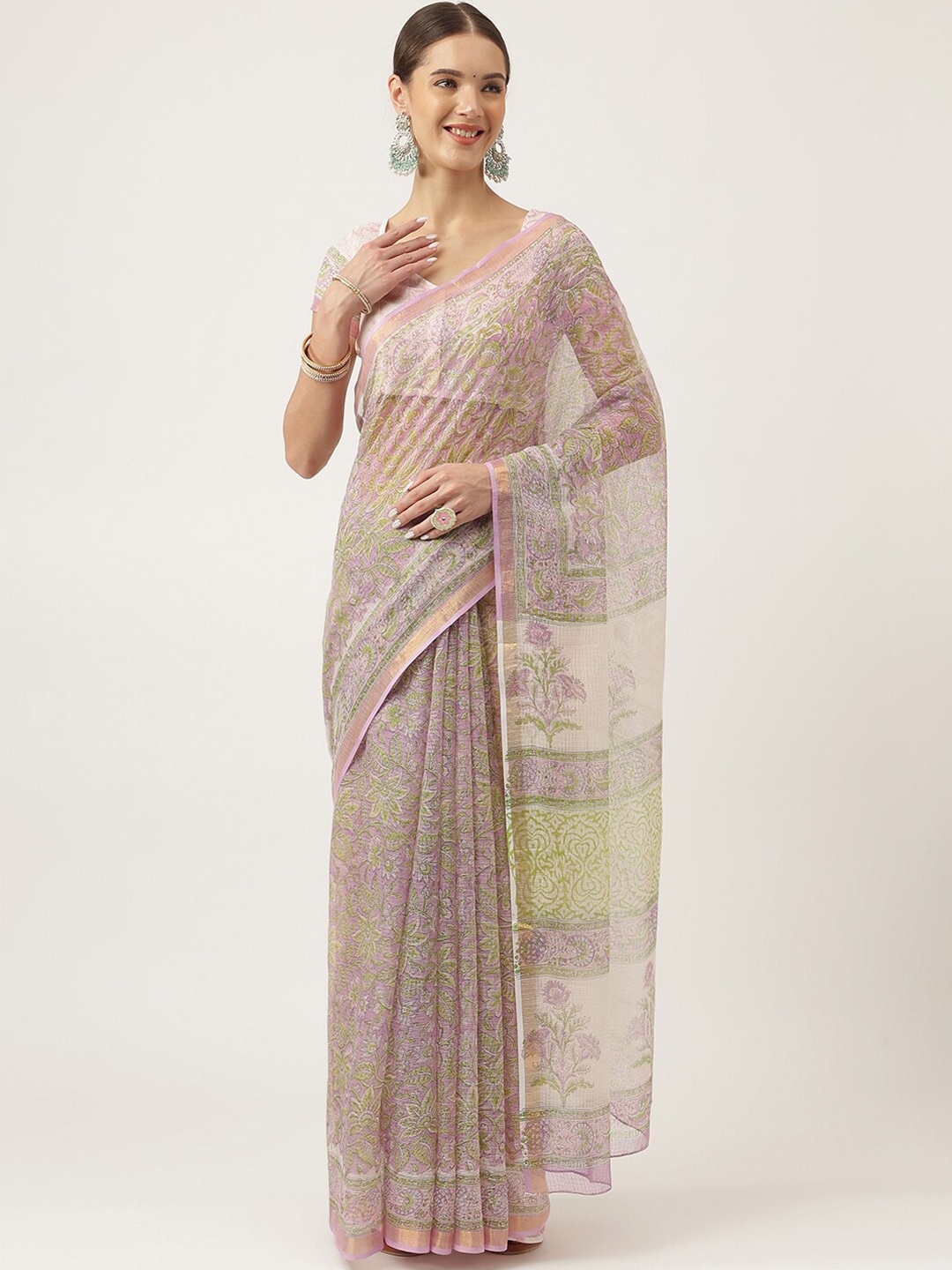 

KALINI Floral Printed Pure Cotton Saree, Purple