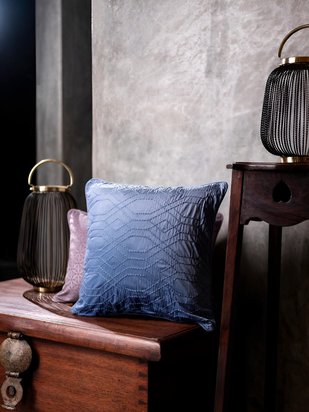

Eris Home Mughal Zeenat Blue Geometric Velvet Square Cushion Cover