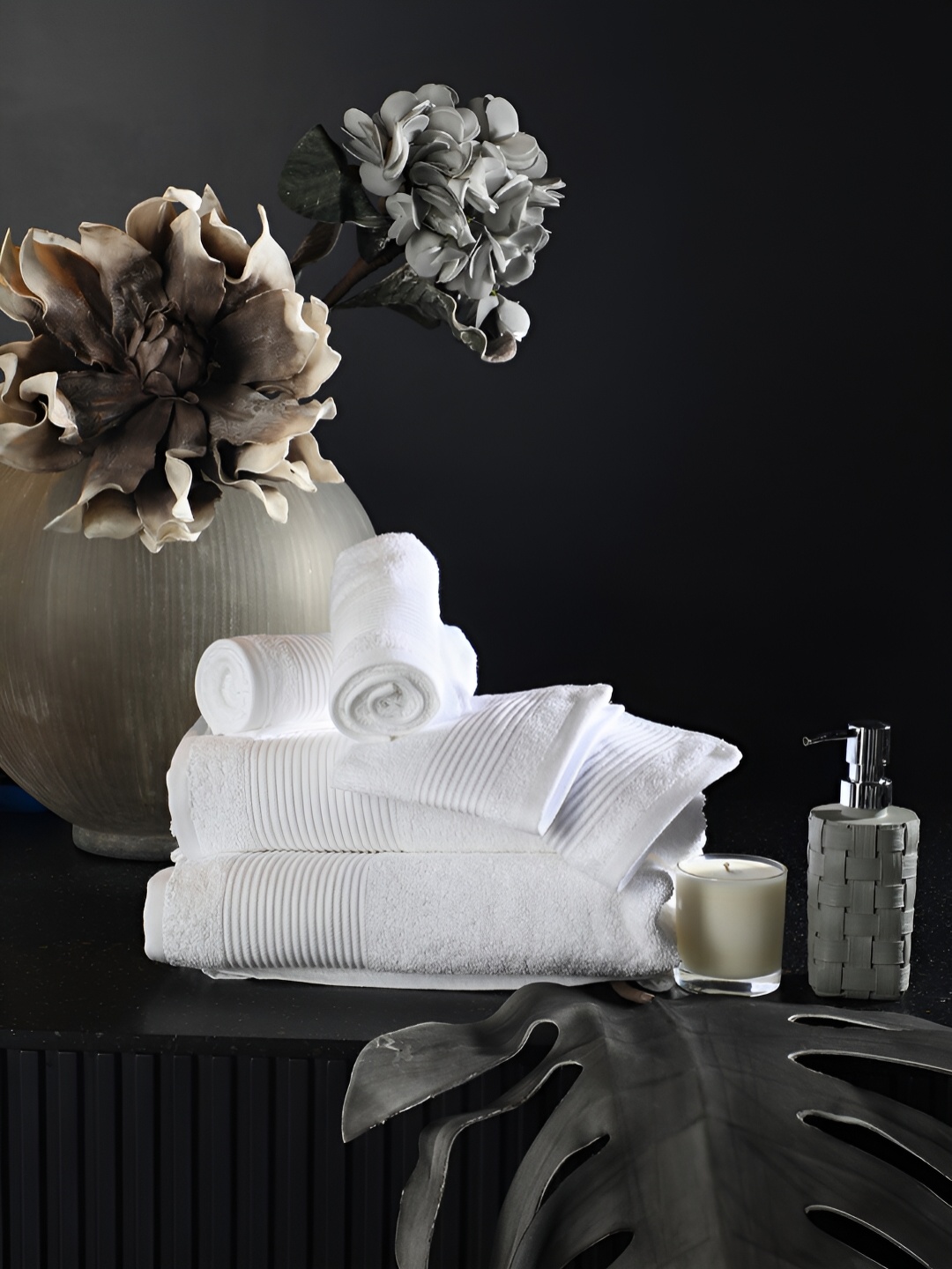 

Eris Home White 6 Pieces Self Design Pure Cotton 500 GSM Towel Set