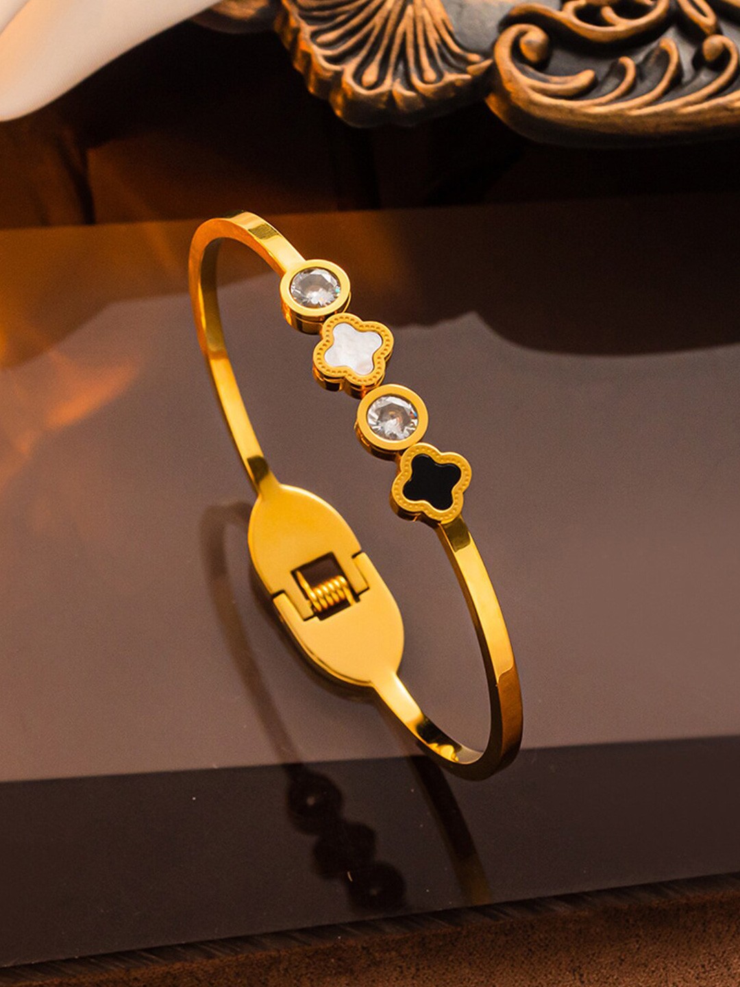 

Designs & You Women Gold-Plated Mother of Pearl Bangle-Style Bracelet