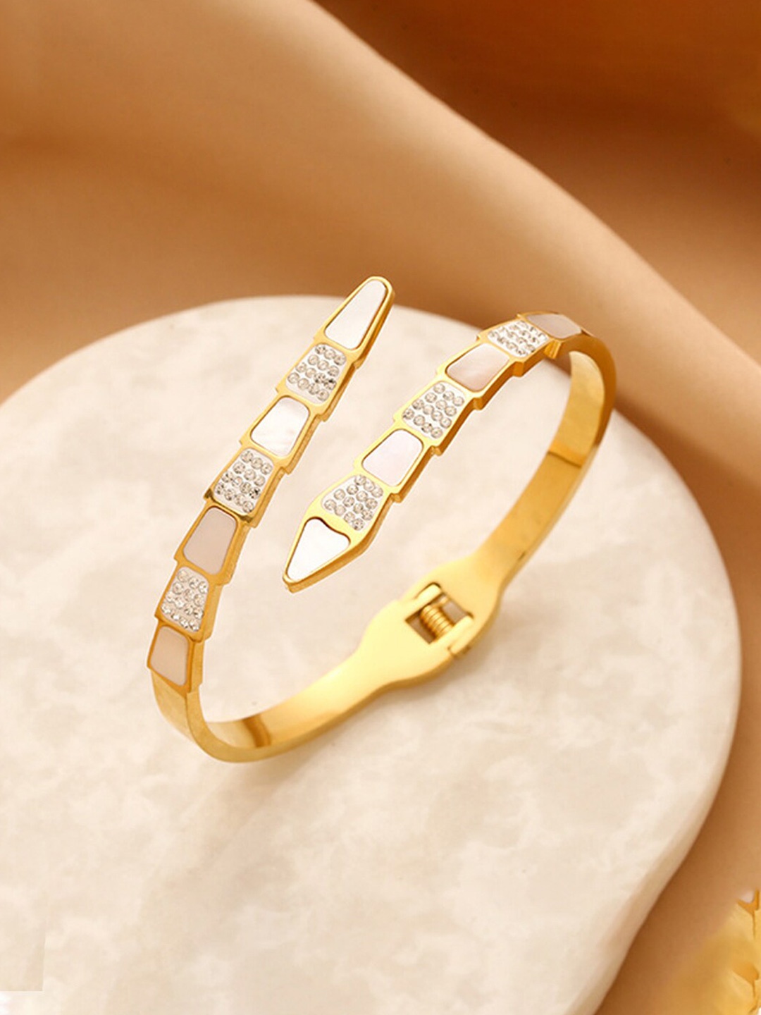 

Designs & You Gold Plated Stainless Steel Mother of Pearl Bangle-Style Bracelet
