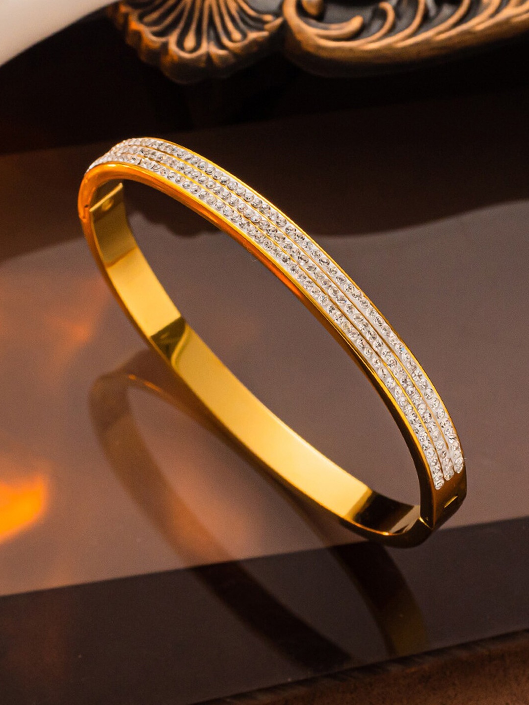 

Designs & You Women American Diamond Gold-Plated Bangle-Style Bracelet