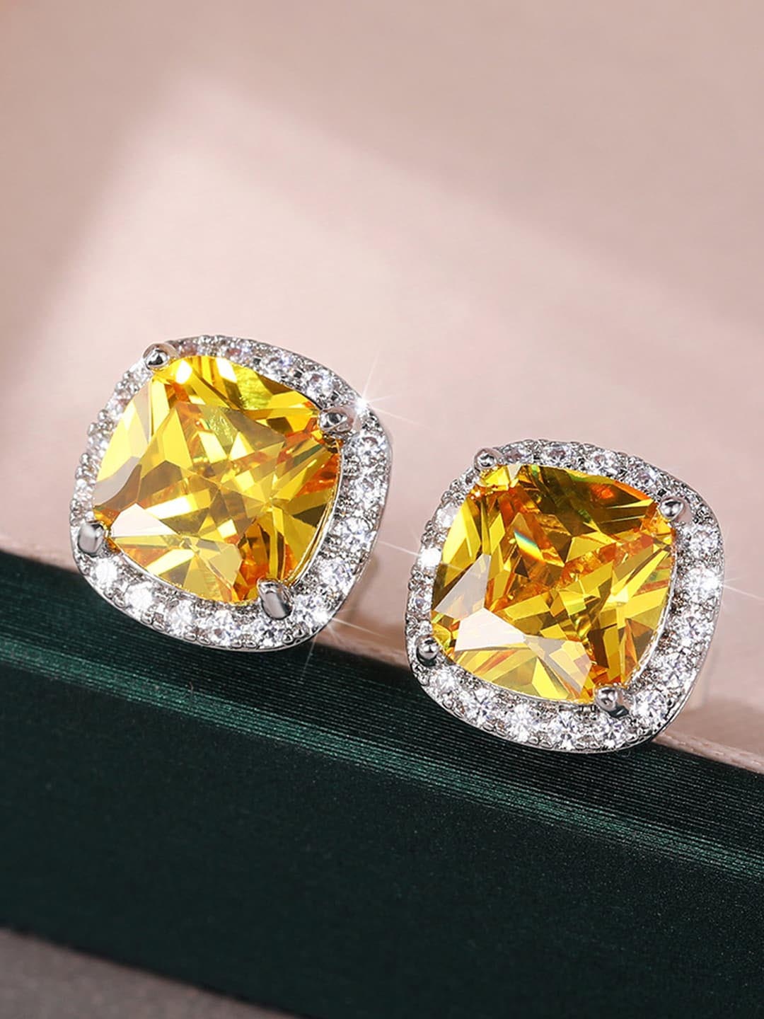 

Designs & You Silver Plated Cubic Zirconia Studded Studs Earrings