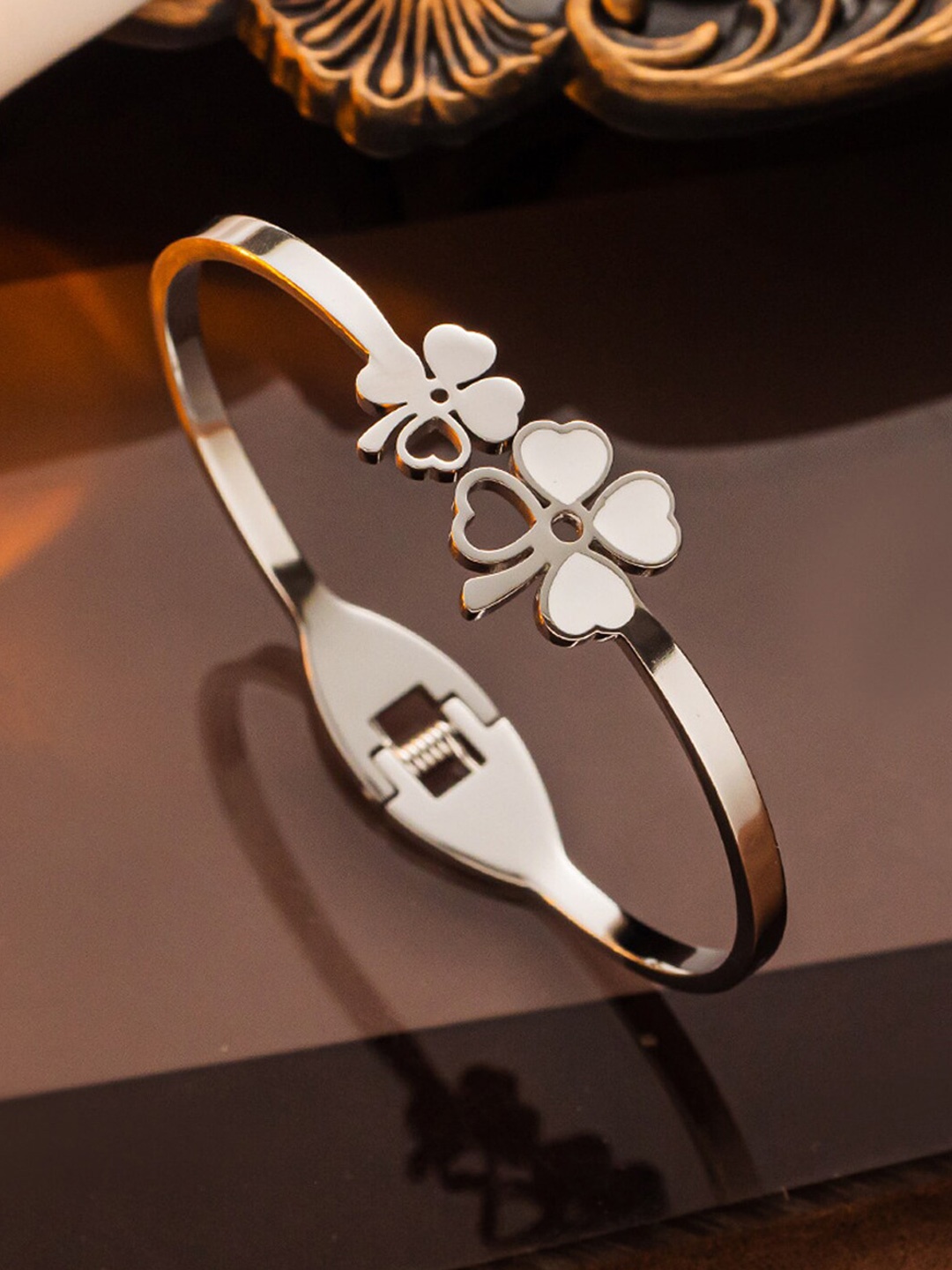 

Designs & You Women Silver-Plated Mother Of Pearl Bangle-Style Bracelet