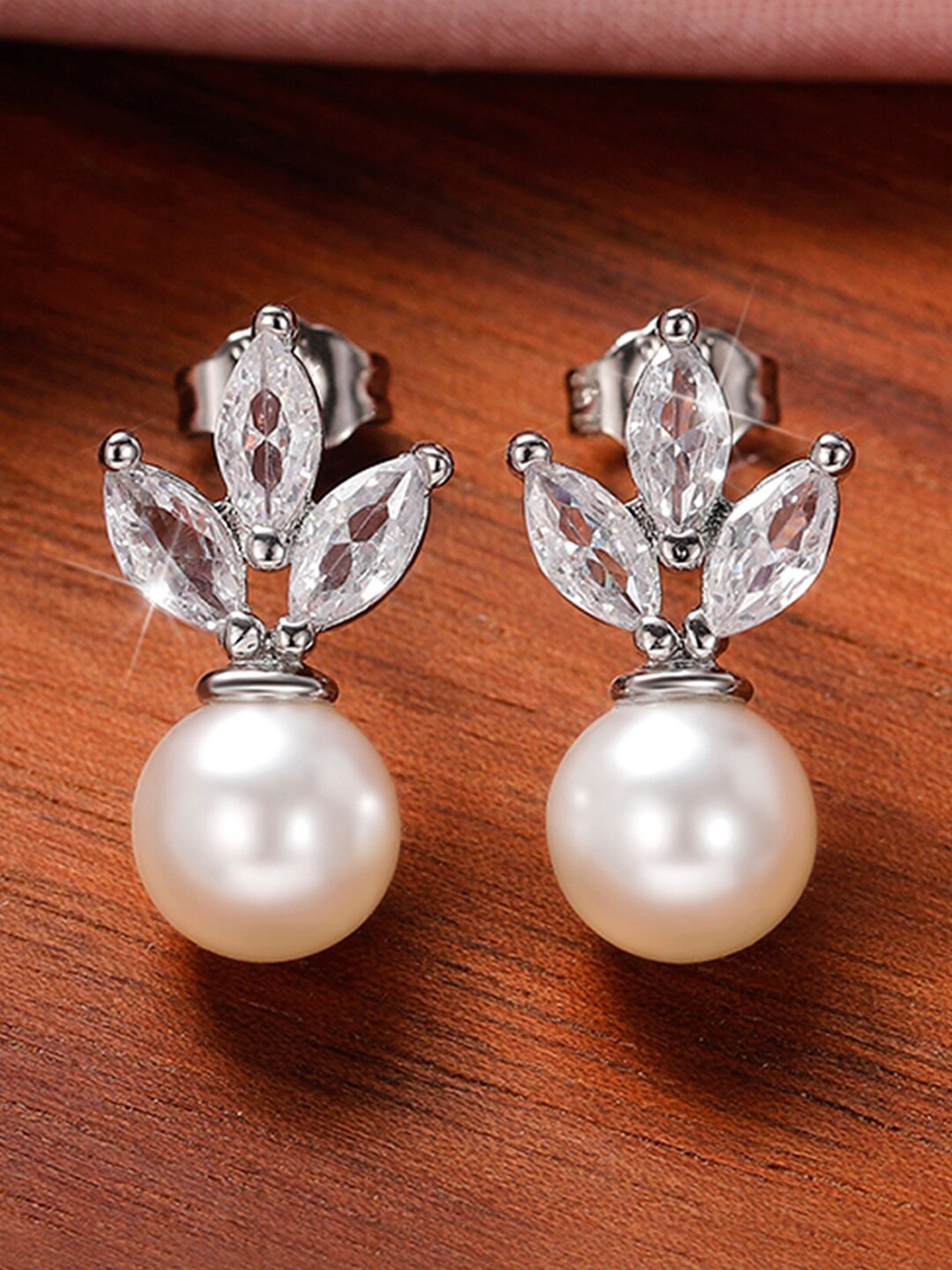 

Designs & You Silver-Plated American Diamond Studded Studs Earrings