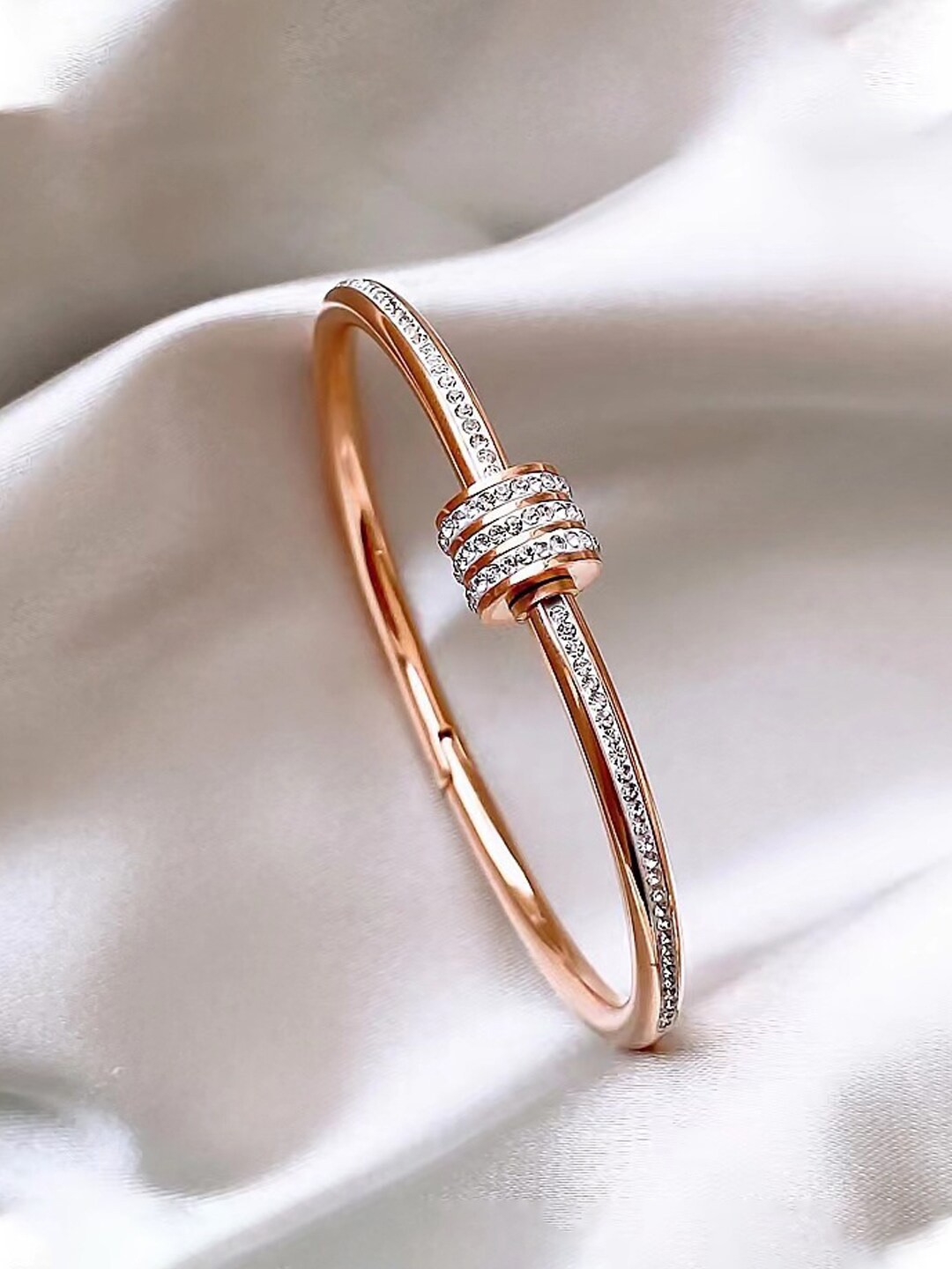 

Designs & You Rose Gold Plated Stainless Steel American Diamond Bangle-Style Bracelet