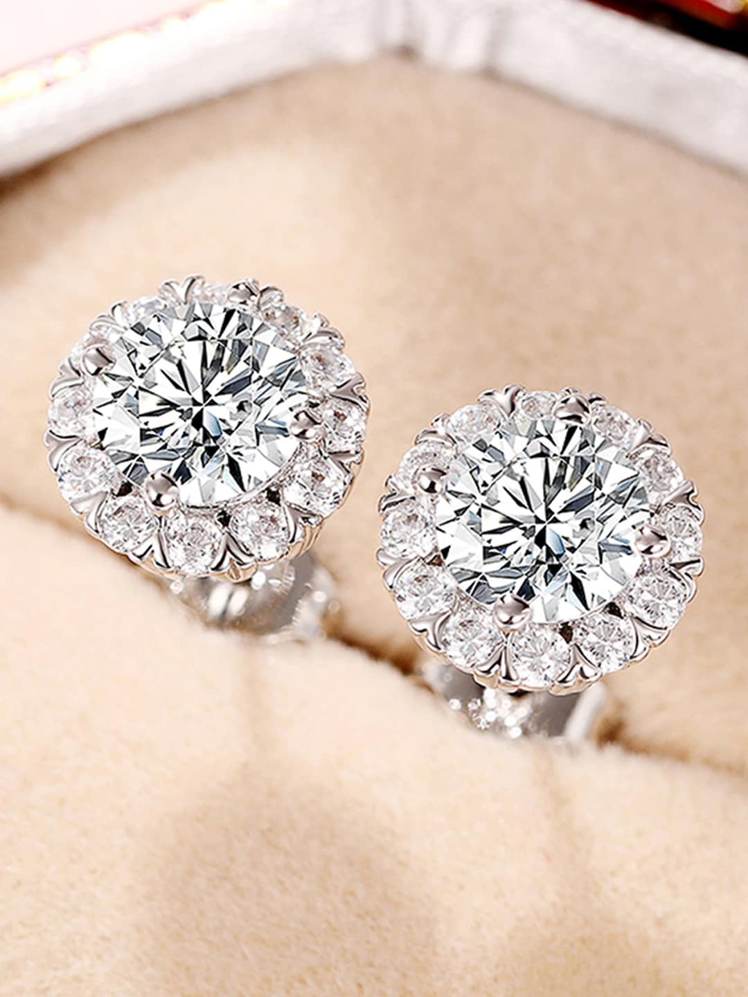 

Designs & You Silver Plated American Diamond Studded Circular Studs Earrings