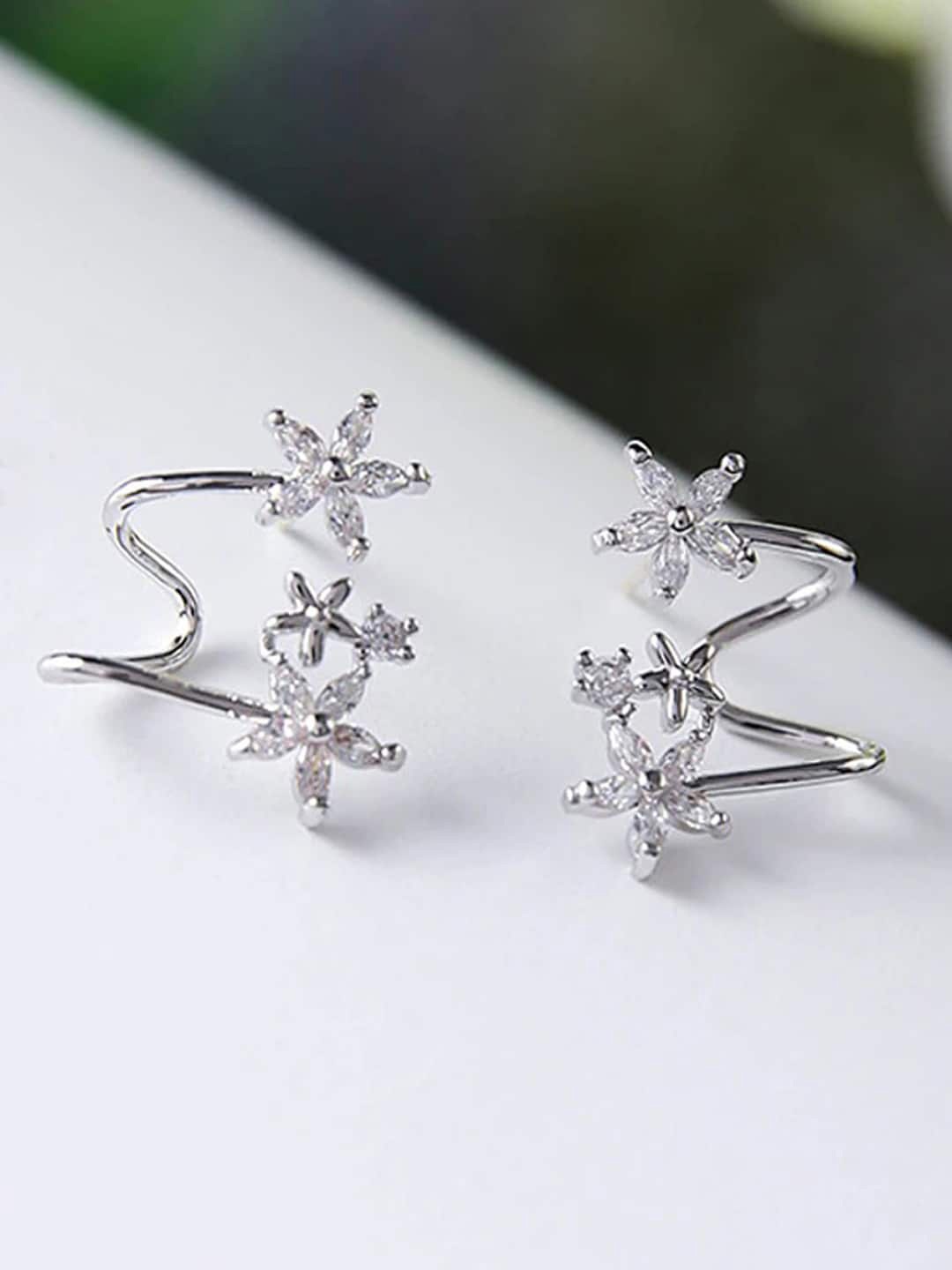 

Designs & You Silver-Plated Floral Shaped Ear Cuff Earrings
