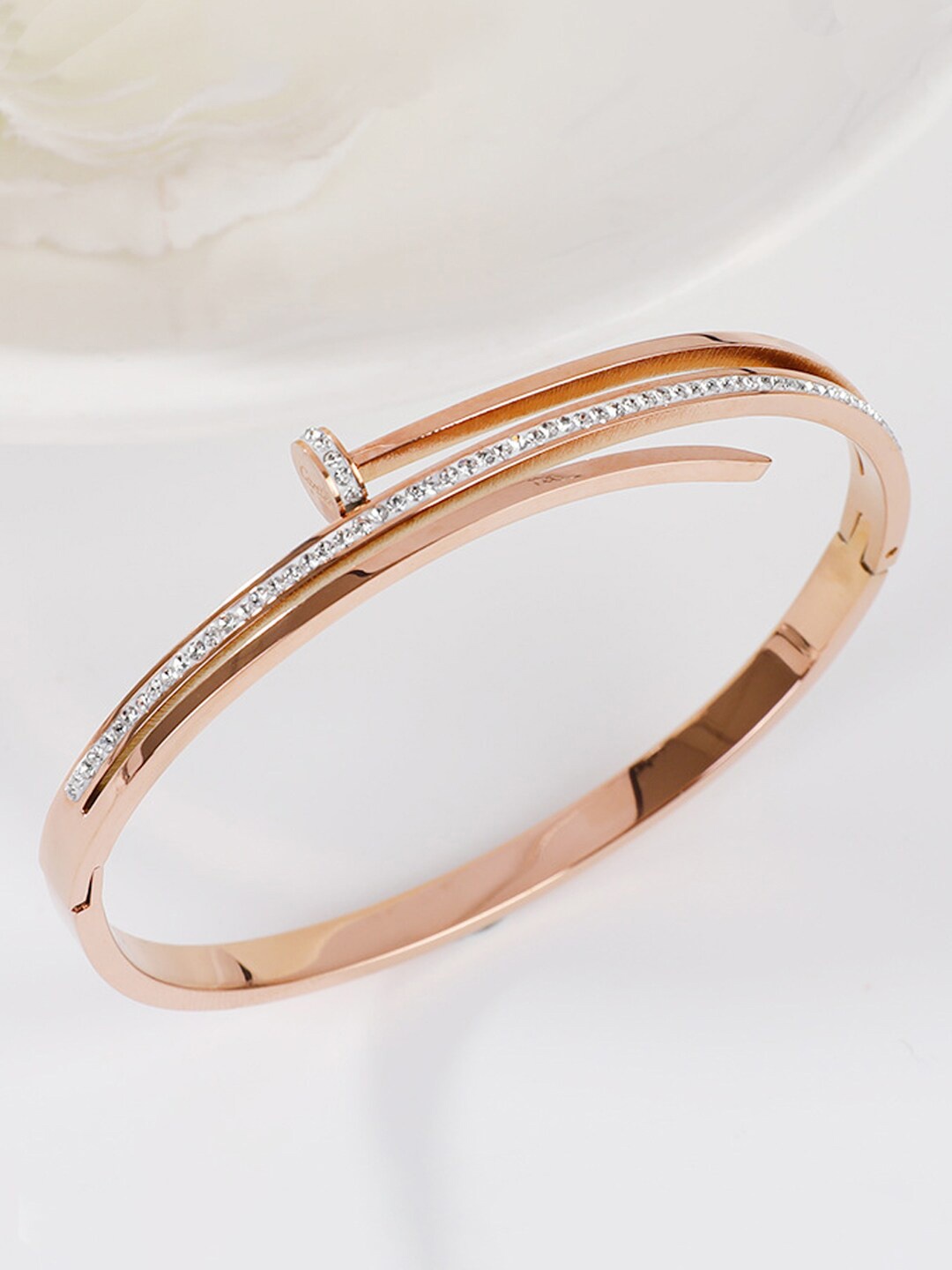 

Designs & You Rose Gold Plated American Diamond-Studded Bangle-Style Bracelet
