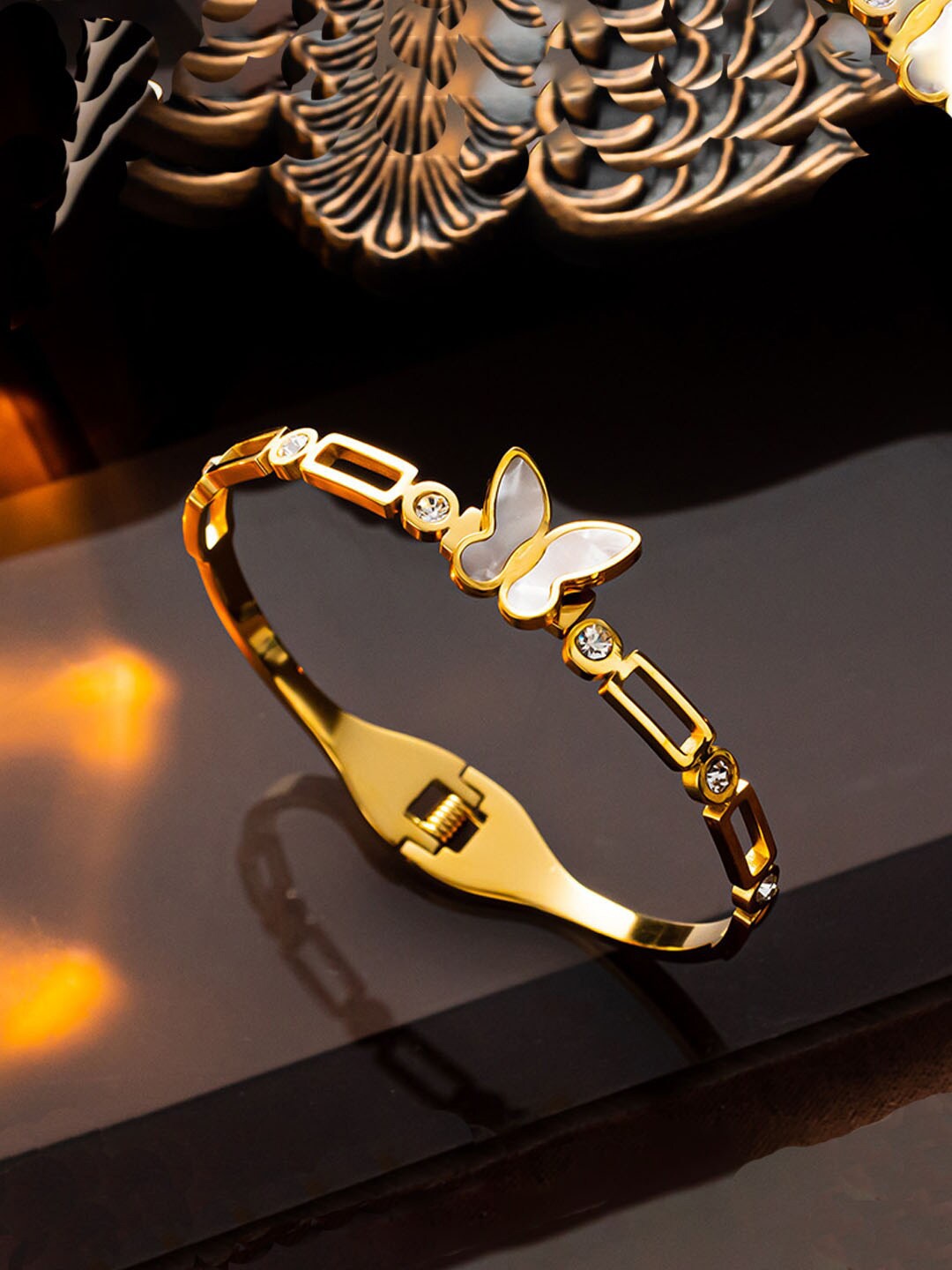 

Designs & You Women Gold-Plated Mother Of Pearl Bangle-Style Bracelet