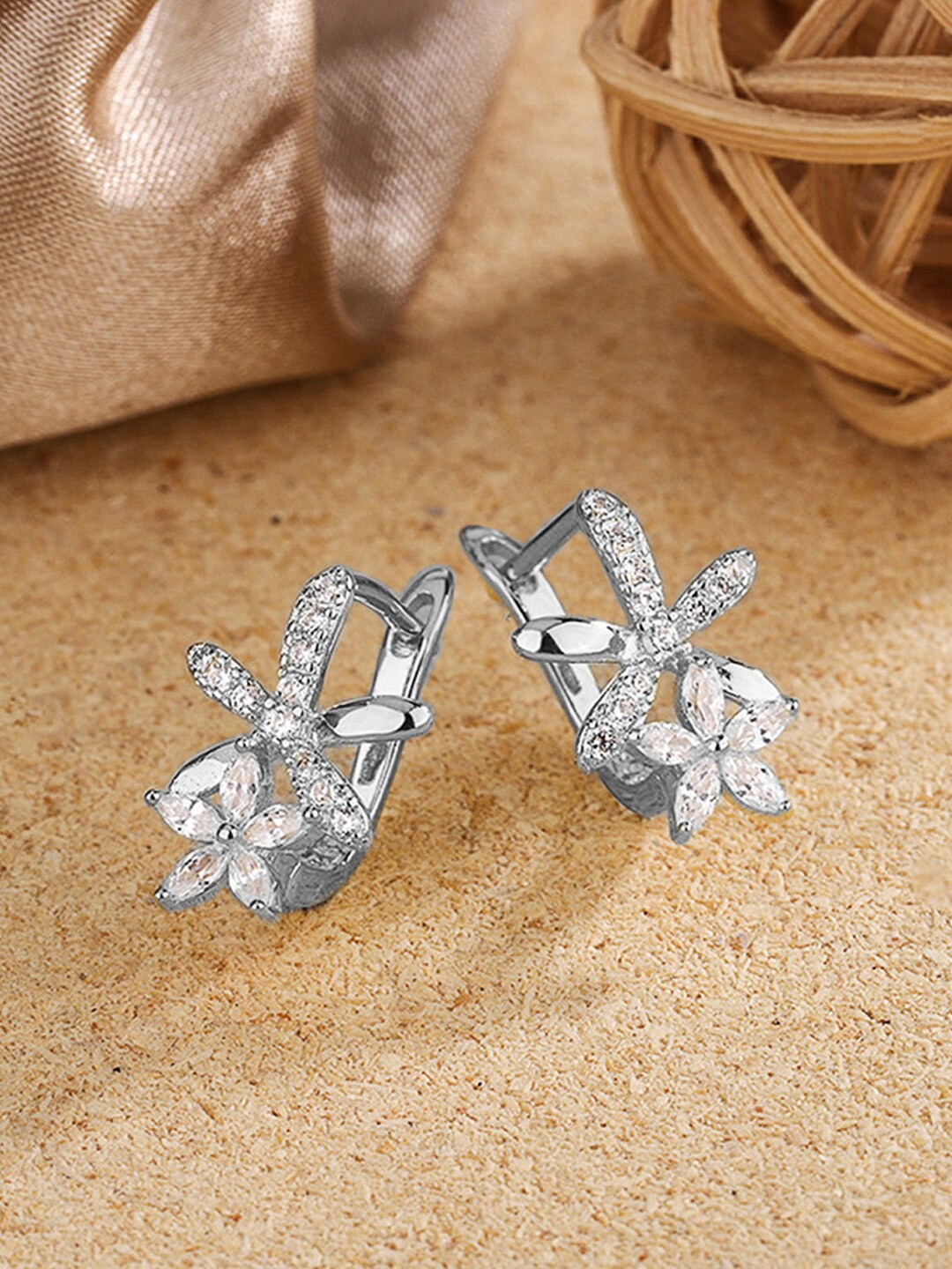 

Designs & You Silver-Plated Floral Shaped Studs Earrings