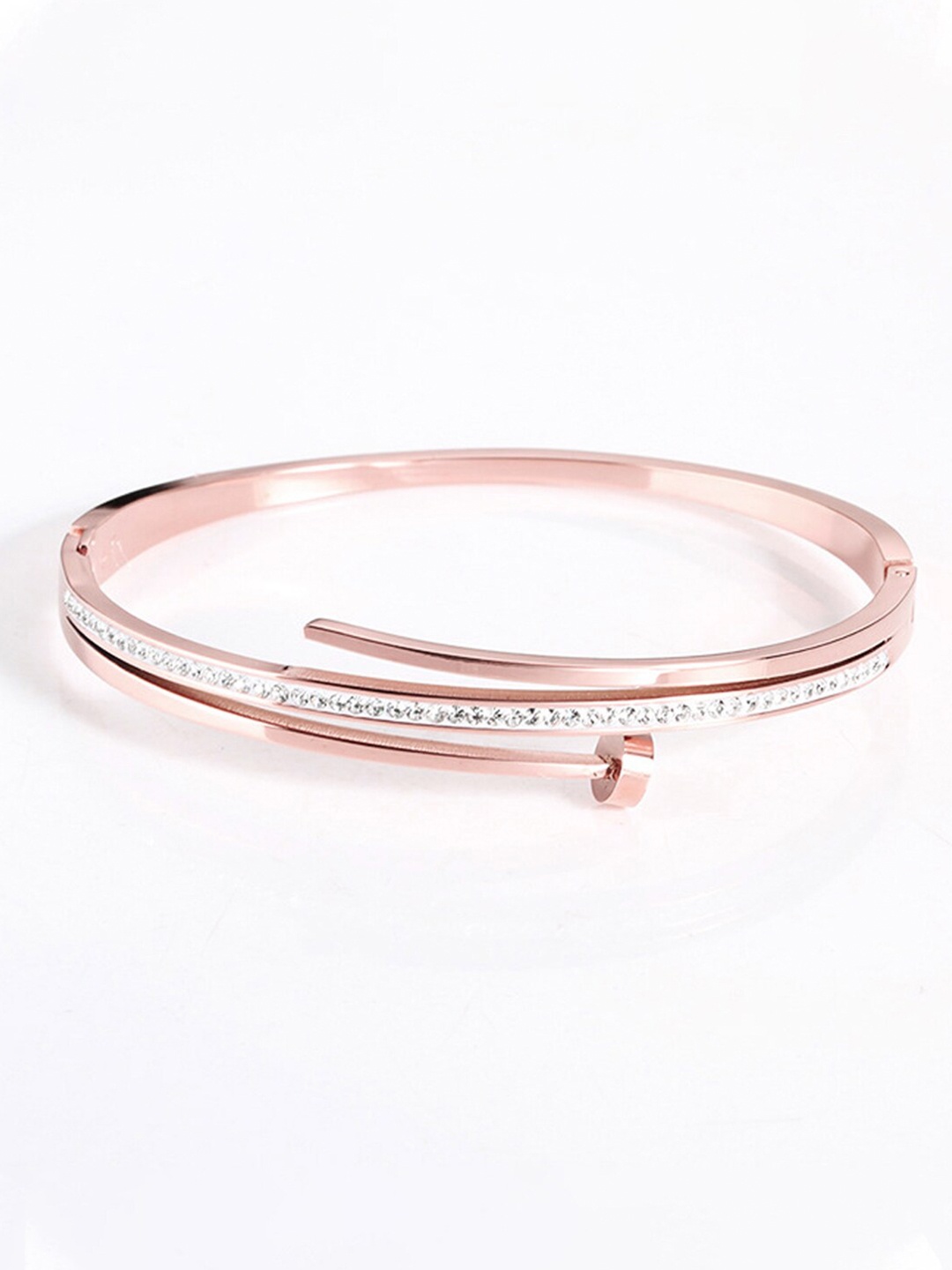 

Designs & You Women American Diamond Rose Gold-Plated Bangle-Style Bracelet