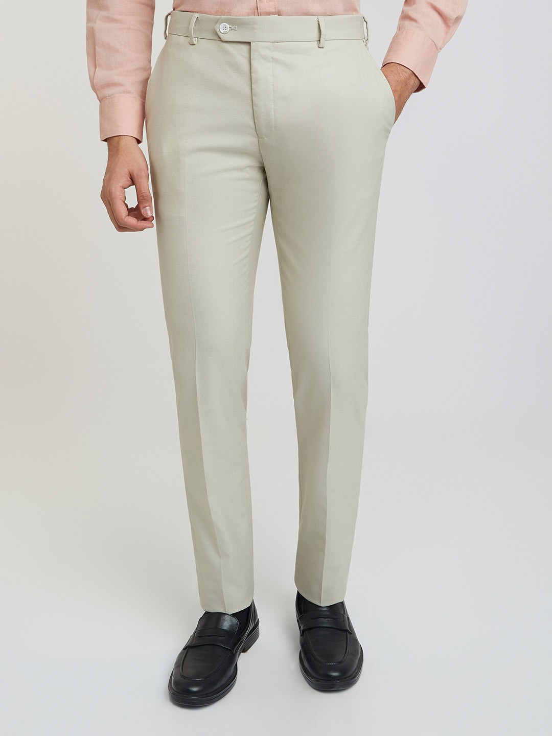 

Raymond Men Houndstooth Slim Fit Trousers, Beige