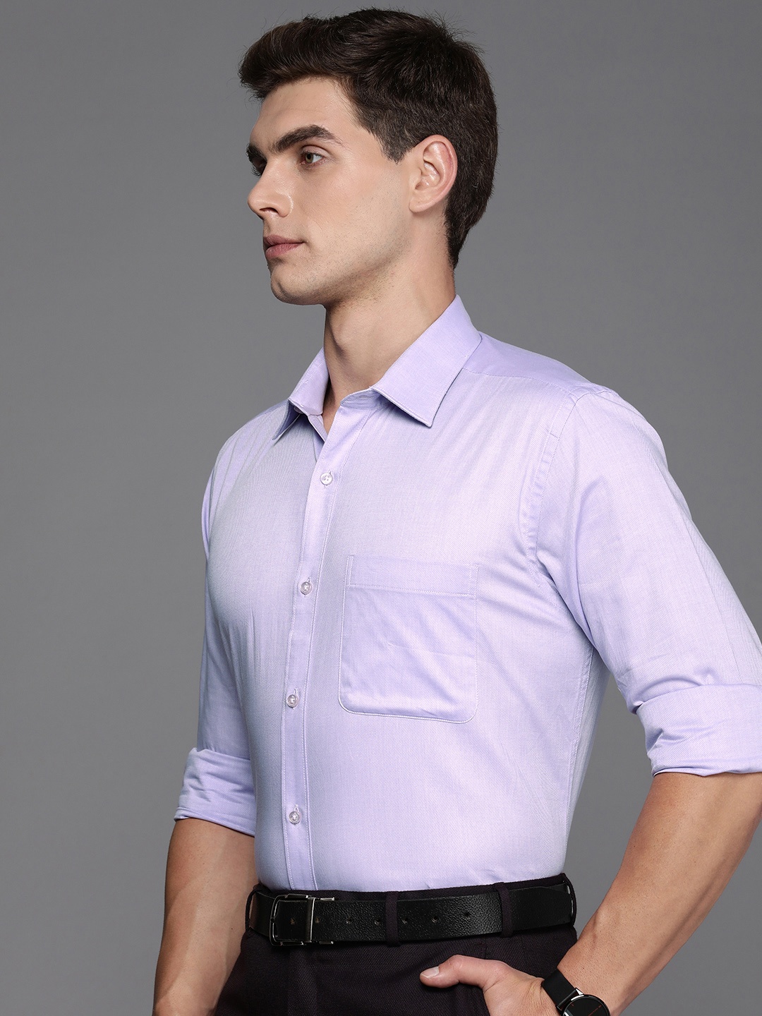 

Raymond Pure Cotton Self Design Slim Fit Textured Formal Shirt, Violet