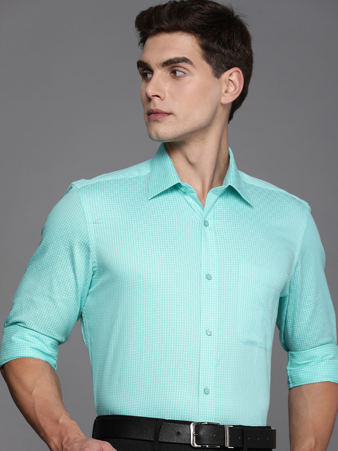 

Raymond Pure Cotton Checked Formal Shirt, Blue