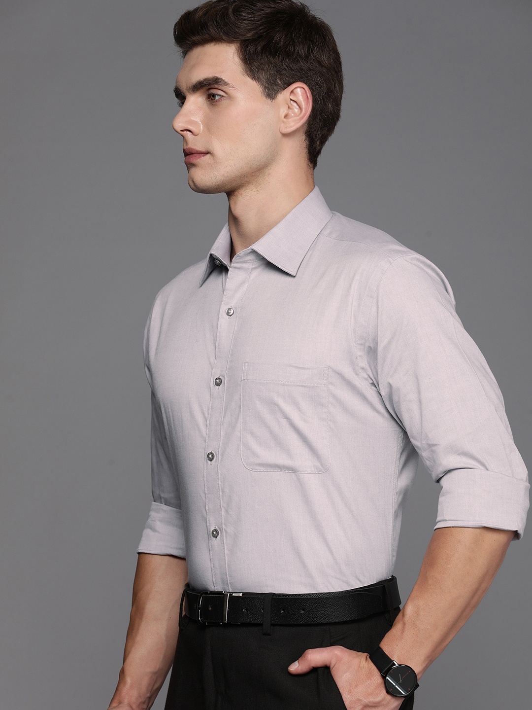 

Raymond Self Design Slim Fit Pure Cotton Formal Shirt, Grey