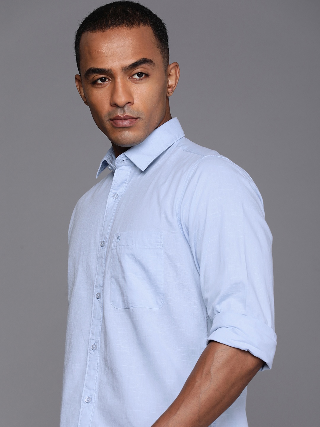 

Raymond Men Pure Cotton Slim Fit Casual Shirt, Blue