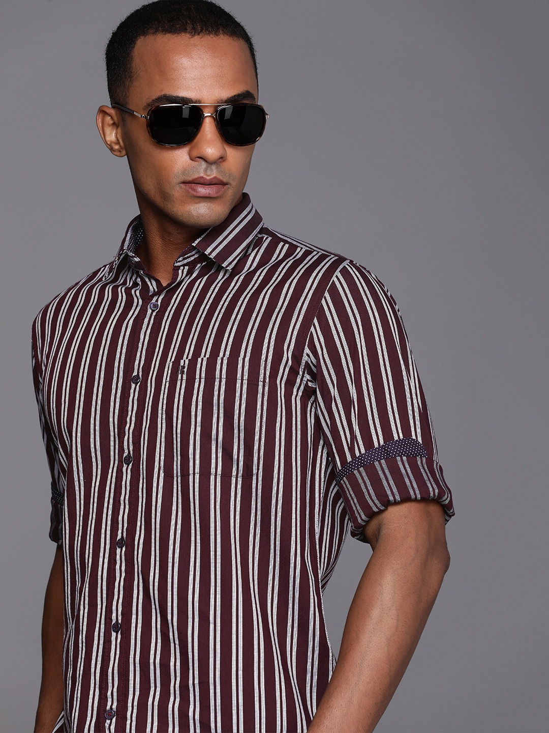 

Raymond Pure Cotton Slim Fit Striped Casual Shirt, Violet