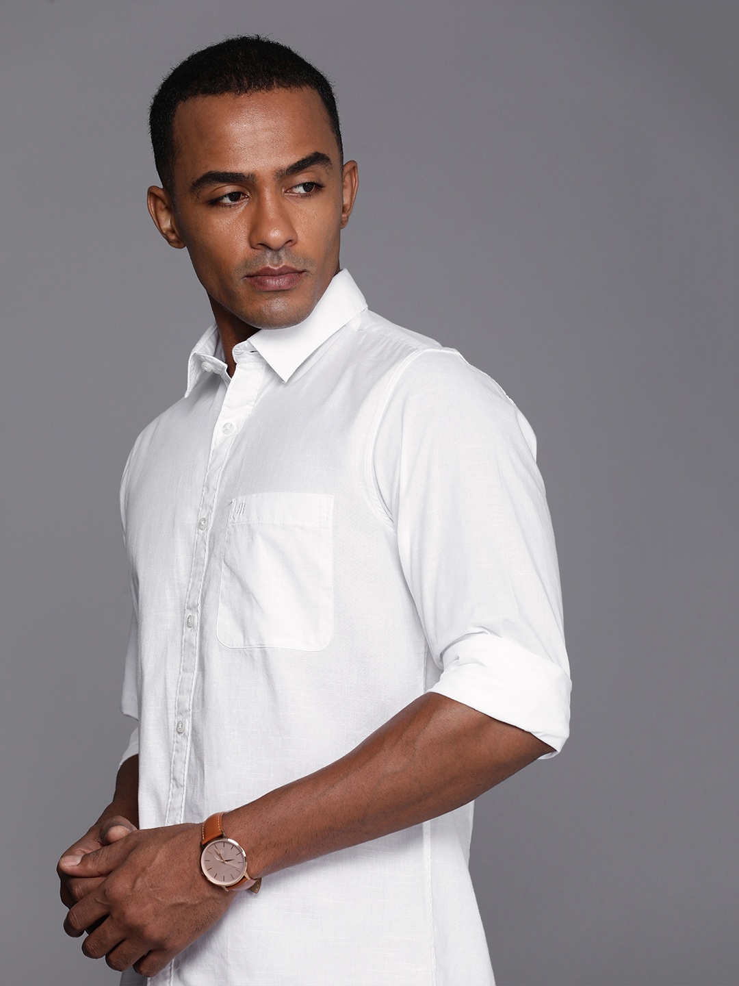 

Raymond Pure Cotton Self Design Slim Fit Textured Casual Shirt, White