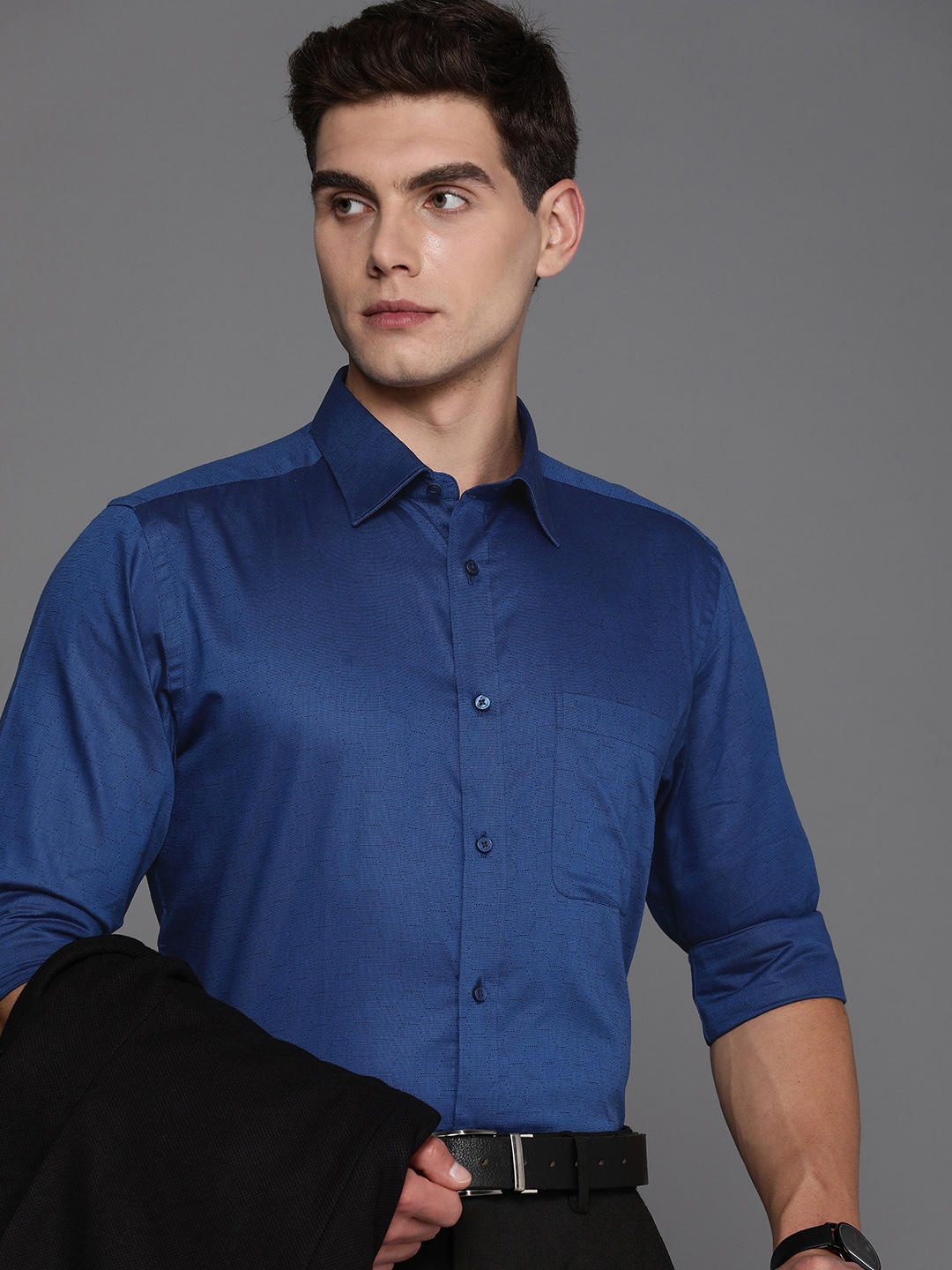 

Raymond Self Design Slim Fit Pure Cotton Formal Shirt, Blue