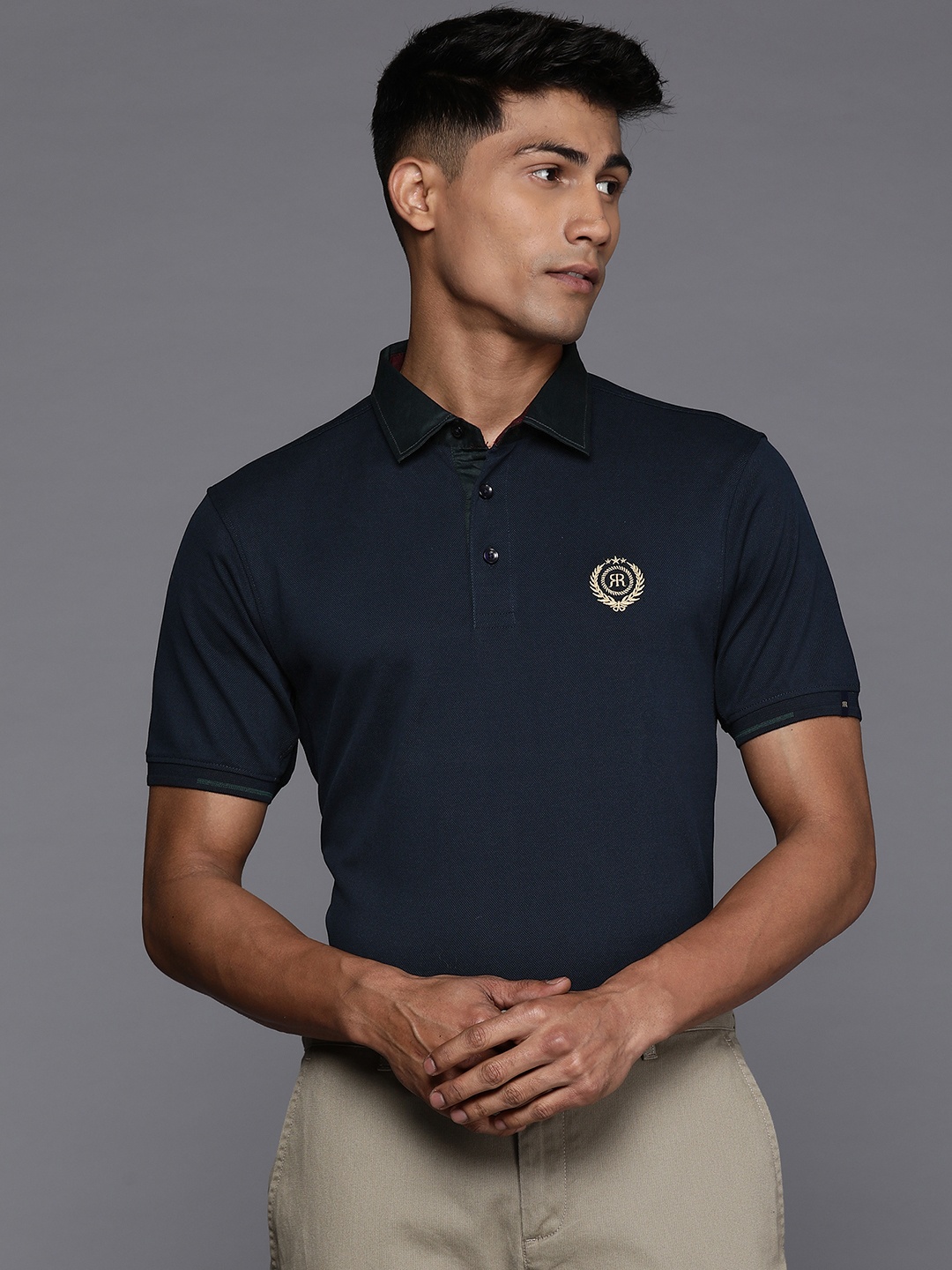 

Raymond Men Polo Collar Pure Cotton Contemporary Fit T-shirt, Navy blue
