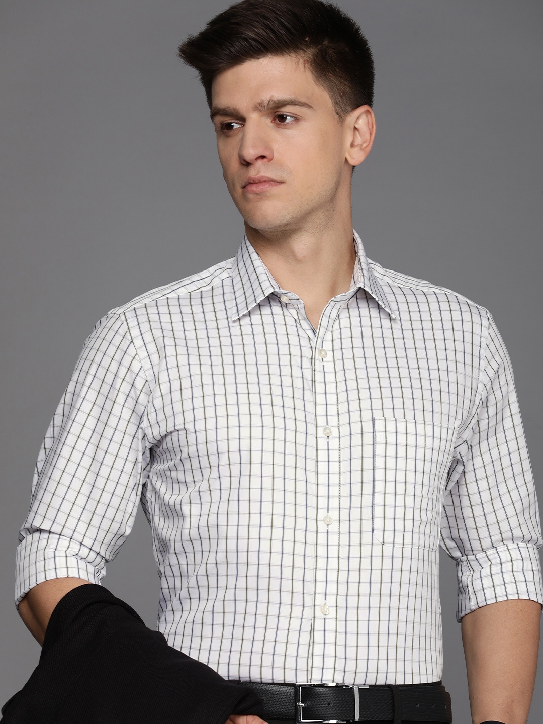 

Raymond Pure Cotton Slim Fit Checked Formal Shirt, White