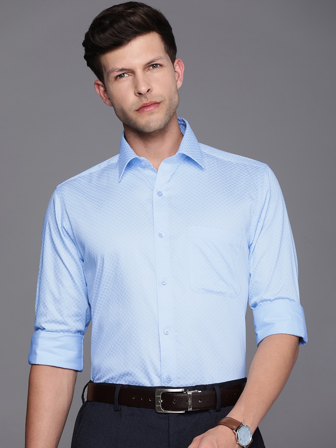 

Raymond Pure Cotton Slim Fit Geometric Printed Formal Shirt, Blue