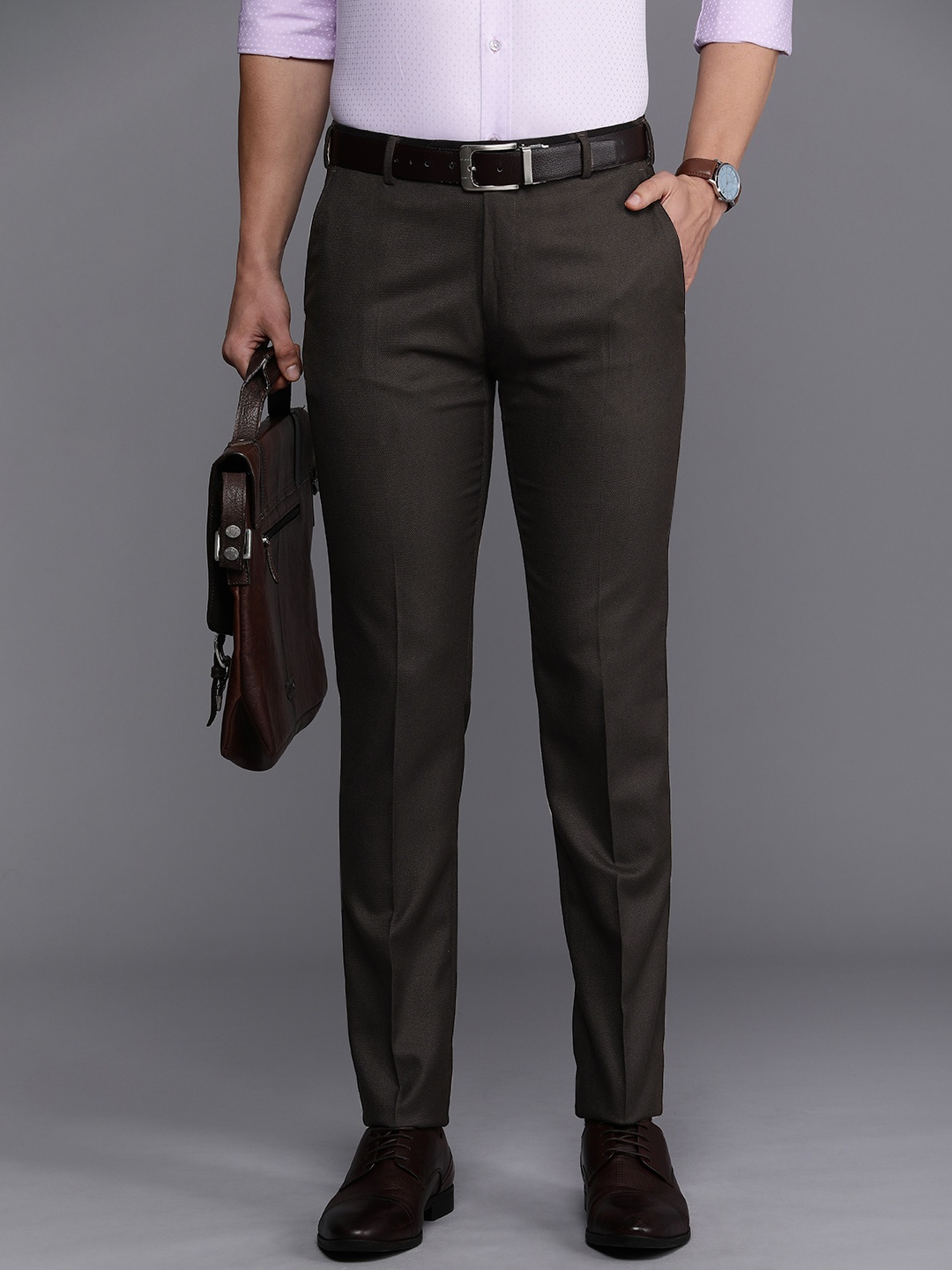 

Raymond Men Textured Slim Fit Formal Trousers, Brown
