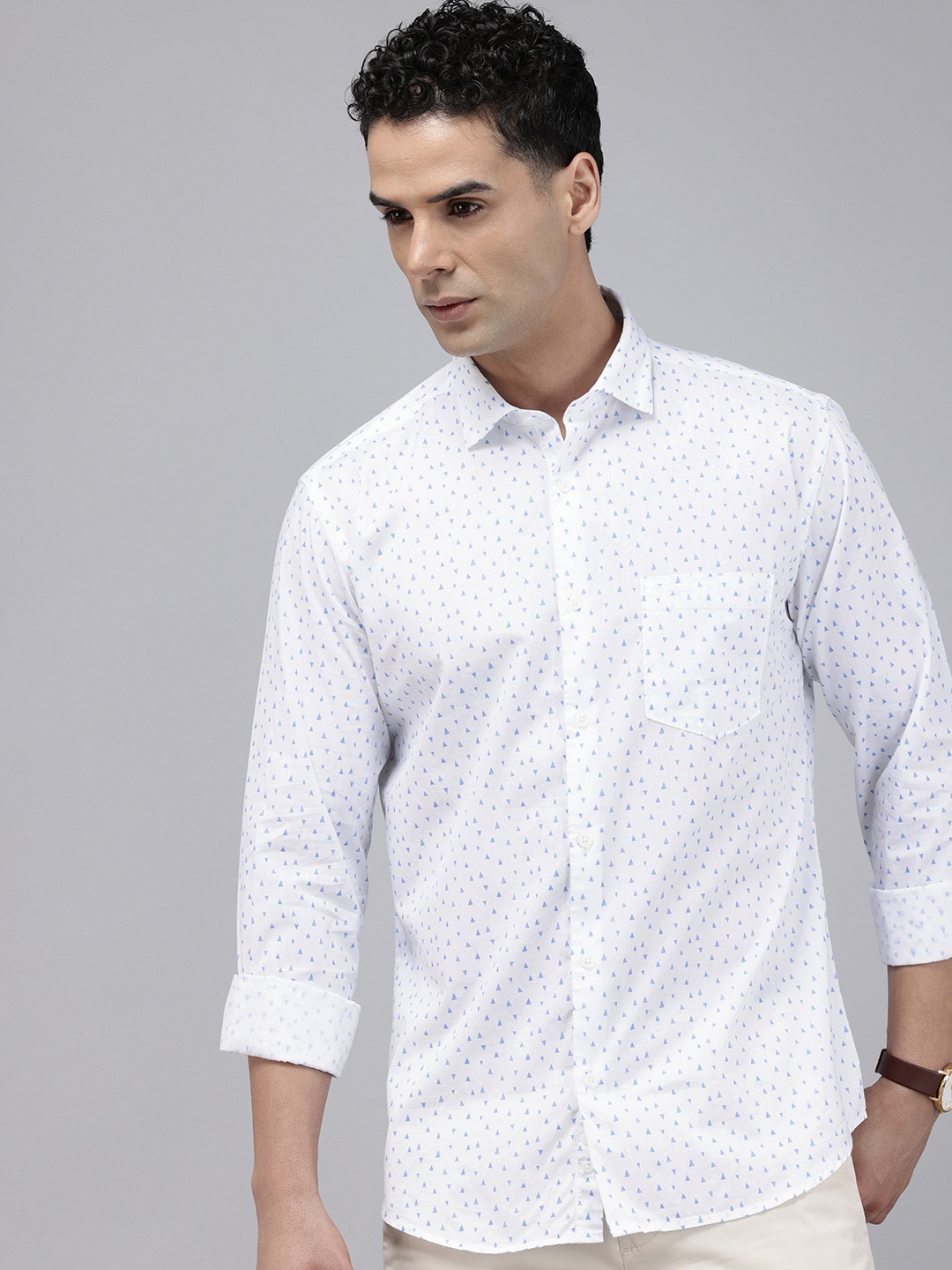 

Park Avenue Slim Fit Opaque Geometric Printed Pure Cotton Casual Shirt, White
