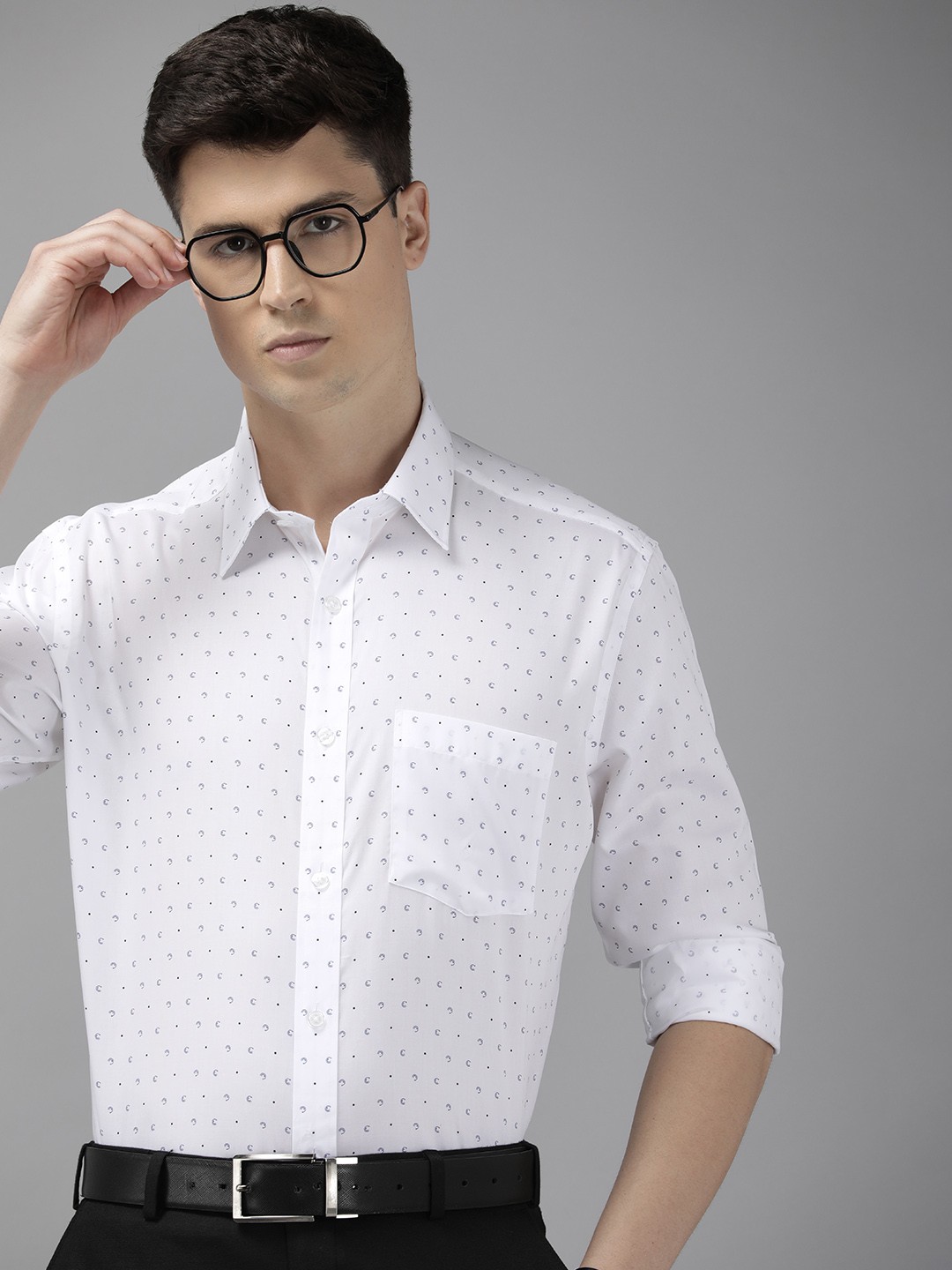 

Park Avenue Pure Cotton Wrinkle Free Opaque Printed Formal Shirt, White