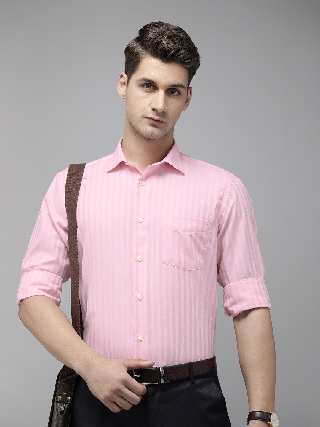 

Park Avenue Men Pure Cotton Striped Formal Shirt, Pink