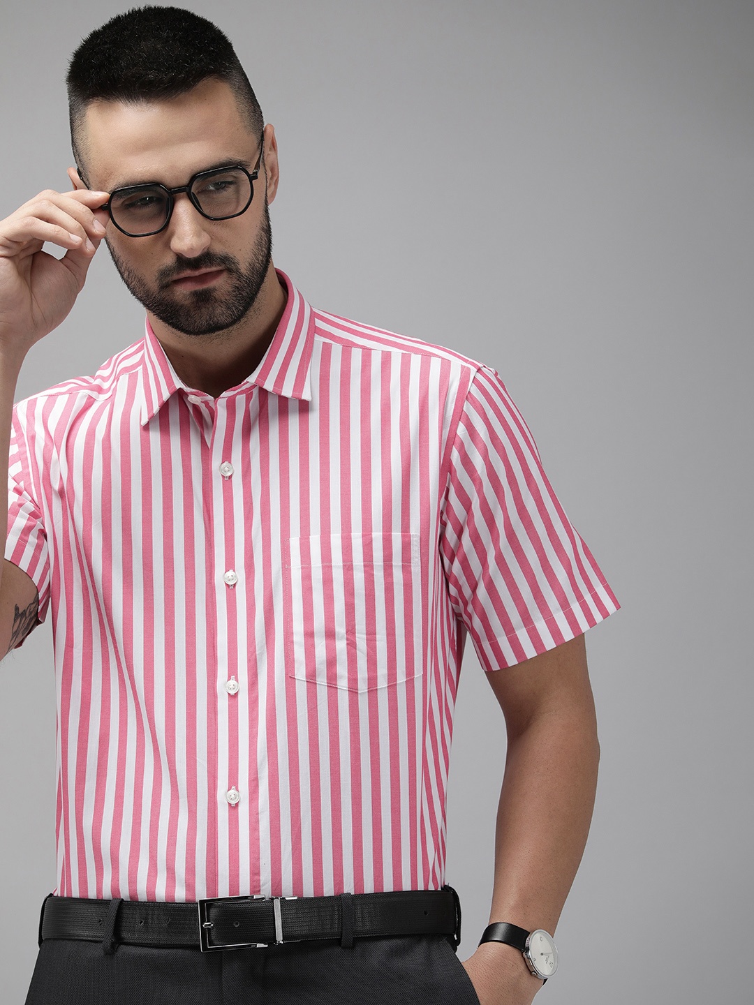 

Park Avenue Striped Pure Cotton Formal Shirt, Red