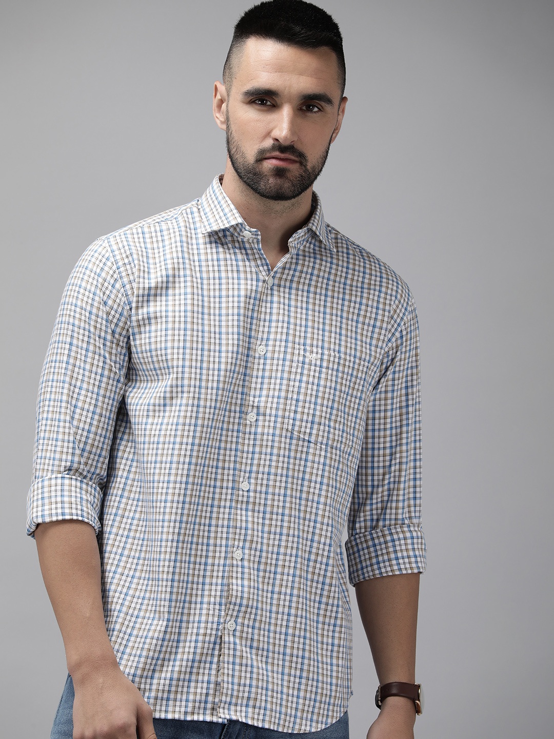 

Park Avenue Pure Cotton Slim Fit Opaque Checked Casual Shirt, Blue