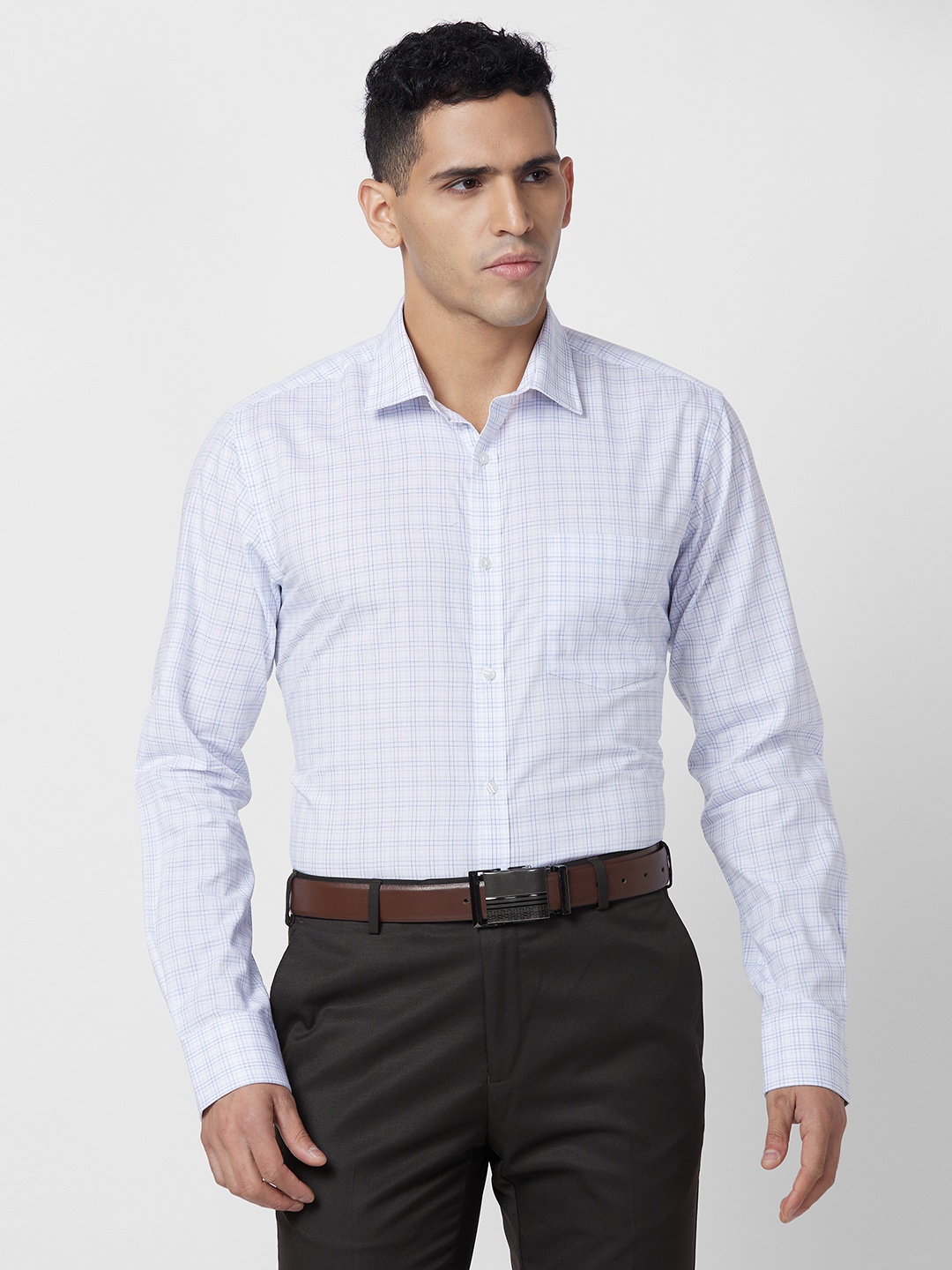 

Park Avenue Pure Cotton Slim Fit Opaque Checked Formal Shirt, Blue