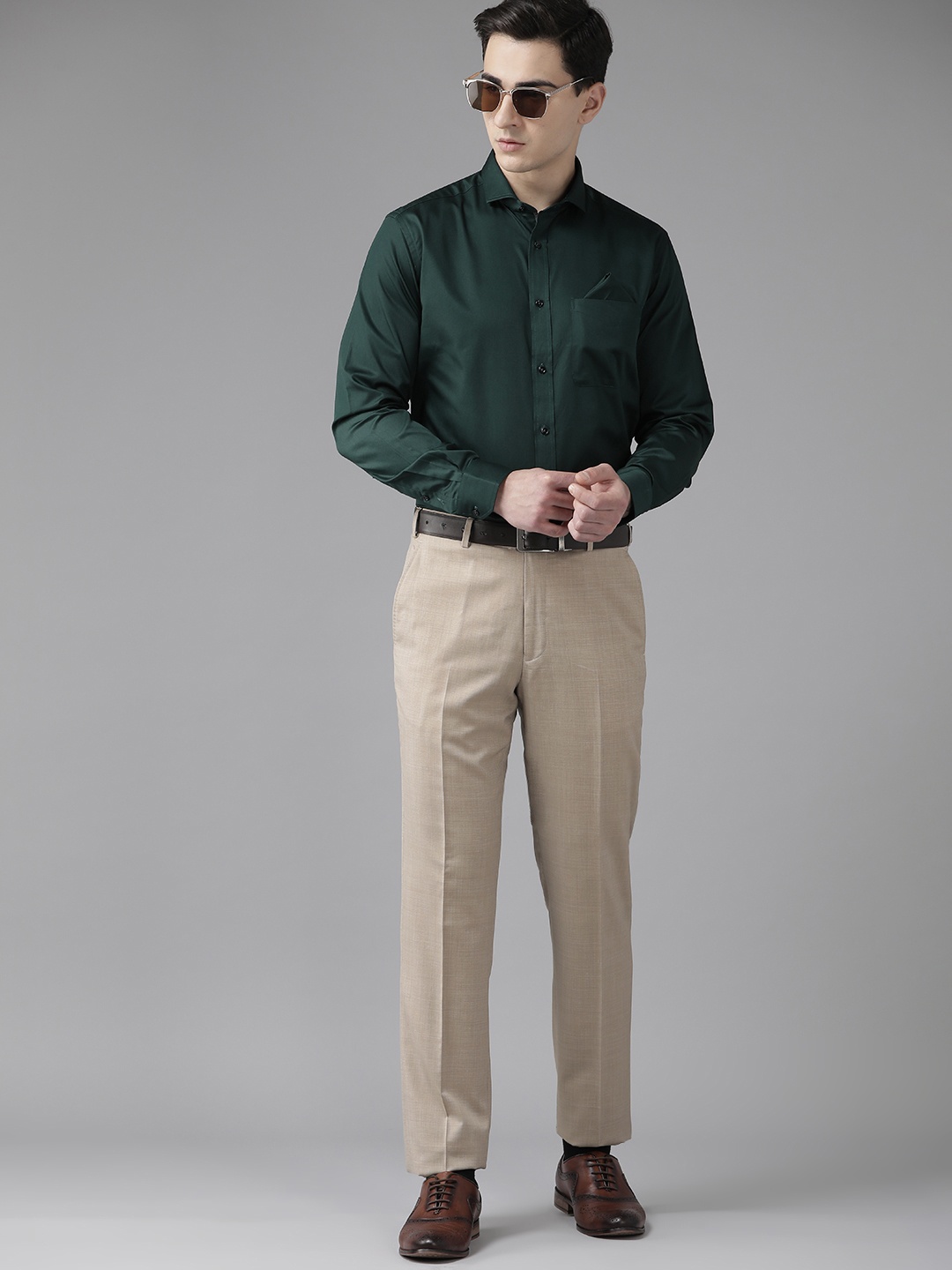 

Park Avenue Pure Cotton Formal Shirt with Handkerchief, Green