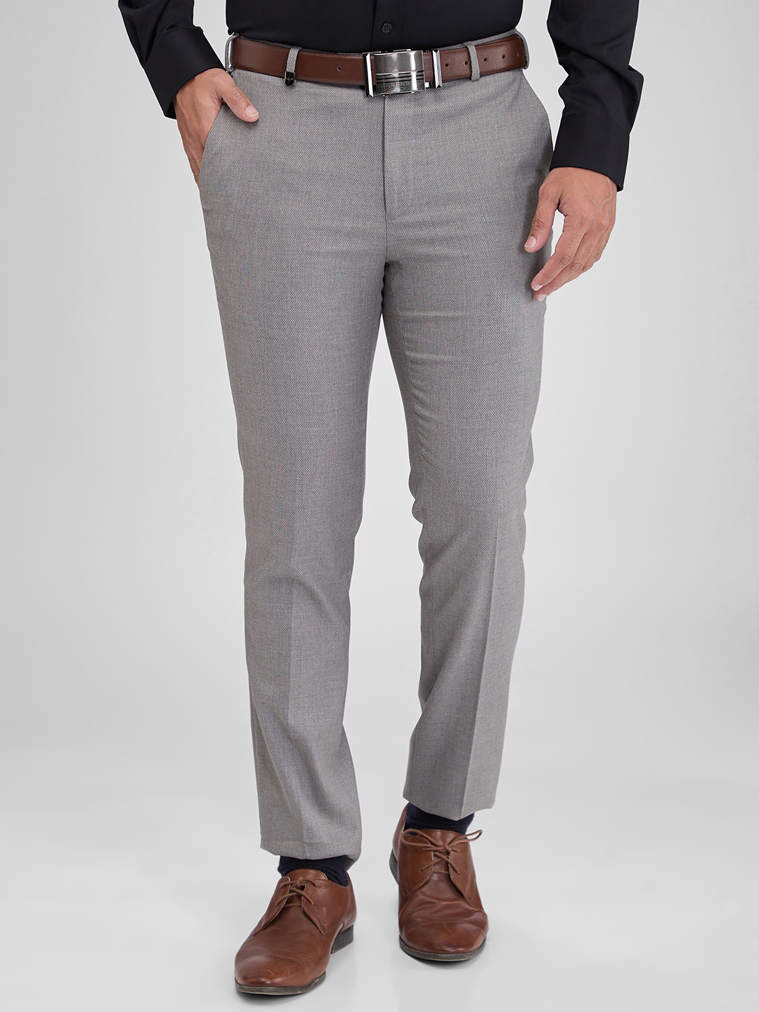 

Park Avenue Men Textured Formal Trousers, Grey
