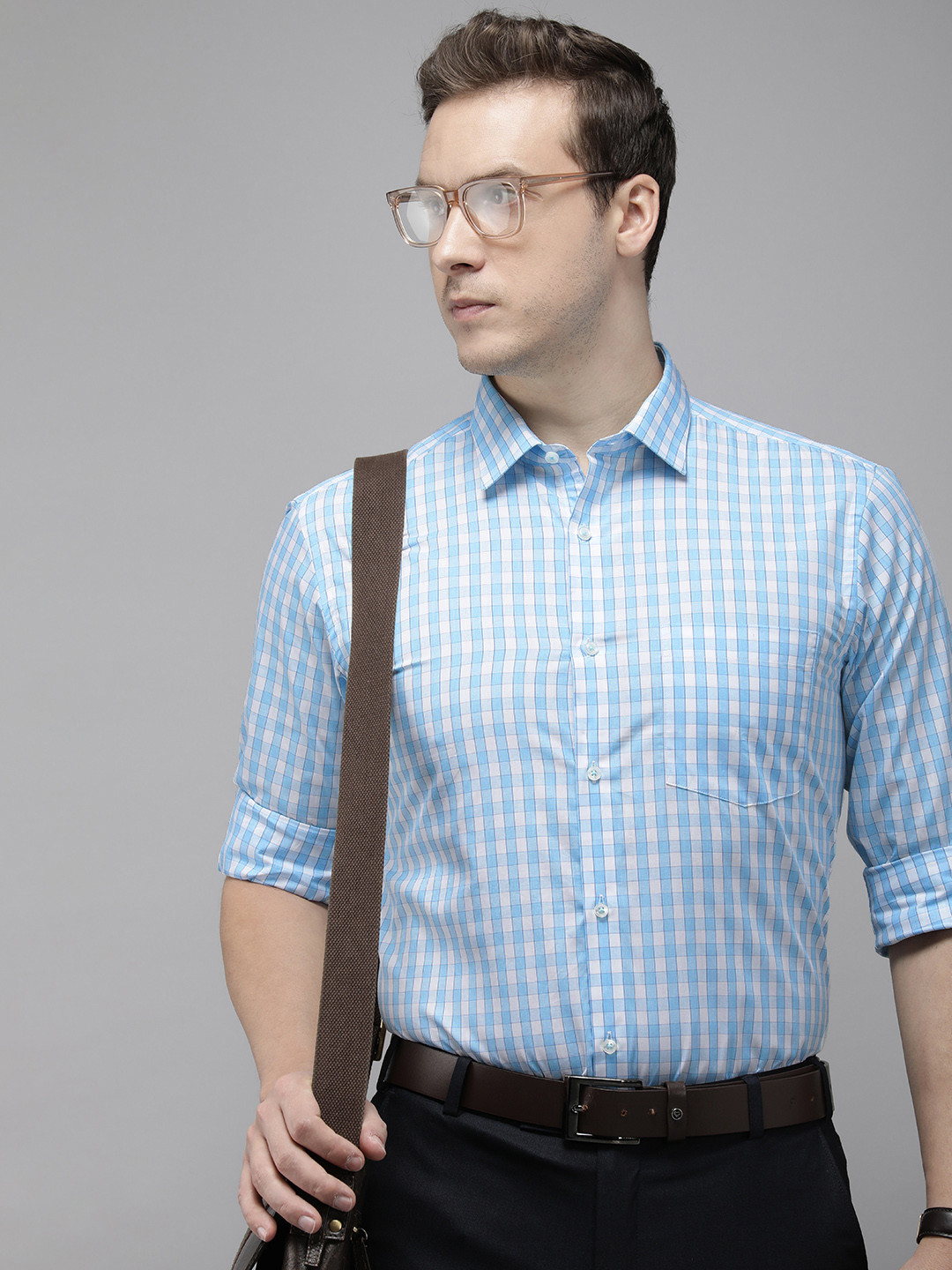 

Park Avenue Pure Cotton Slim Fit Gingham Checks Opaque Formal Shirt, Blue