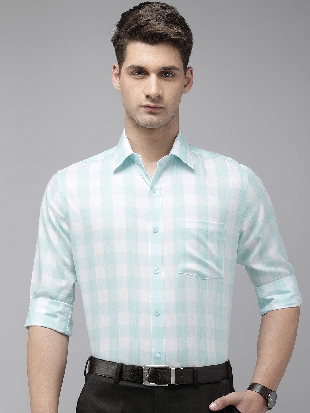 

Park Avenue Checked Wrinkle-Free Pure Cotton Formal Shirt, Green