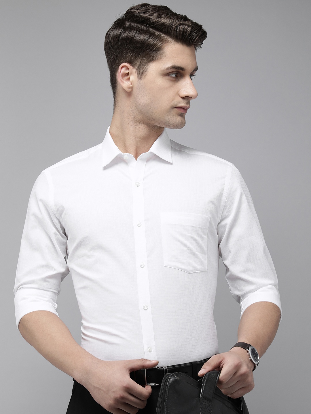 

Park Avenue Pure Cotton Slim Fit Self Design Opaque Formal Shirt, White