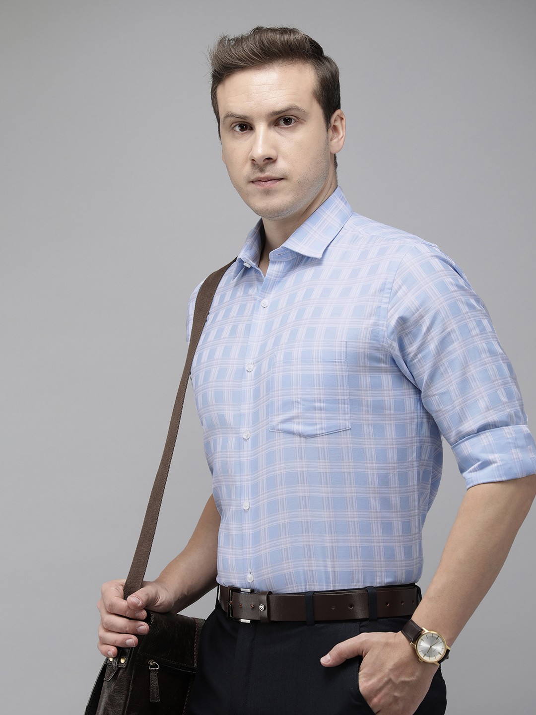 

Park Avenue Pure Cotton Slim Fit Tartan Checks Opaque Formal Shirt, Blue