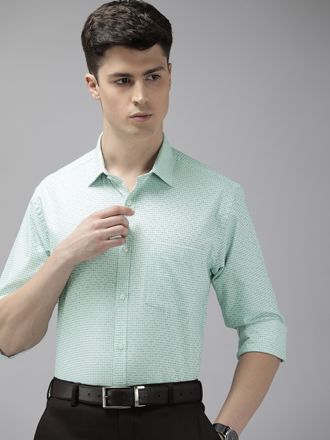 

Park Avenue Pure Cotton Slim Fit Checked Formal Shirt, Green