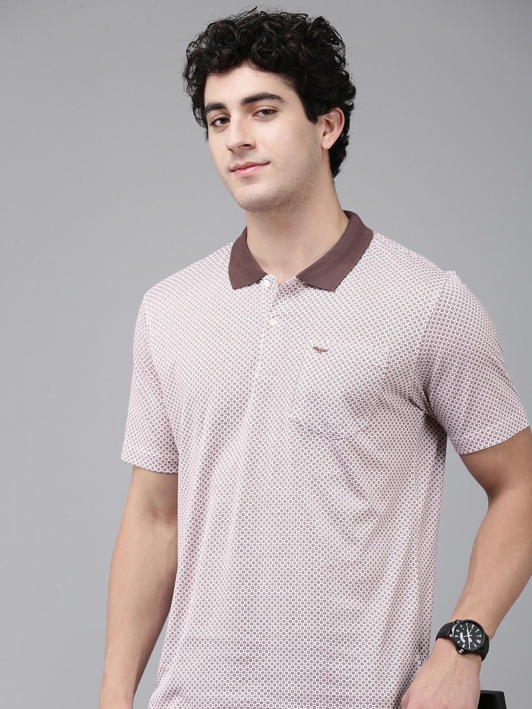

Park Avenue Pure Cotton Geometric Printed Polo Collar Slim Fit T-shirt, White