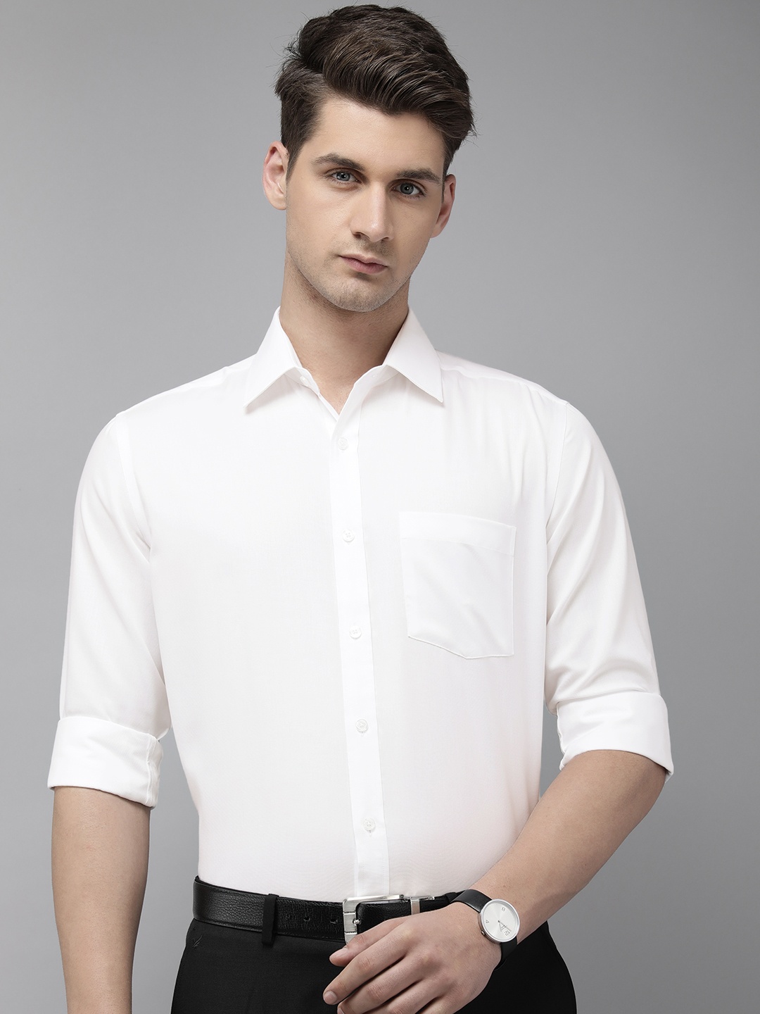 

Park Avenue Self Design Textured Pure Cotton Wrinkle Free Formal Shirt, White