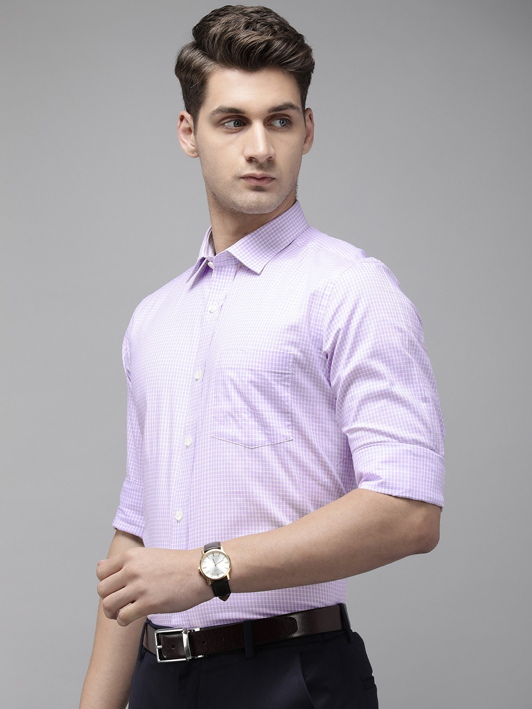 

Park Avenue Men Tartan Checks Pure Cotton Formal Shirt, Lavender
