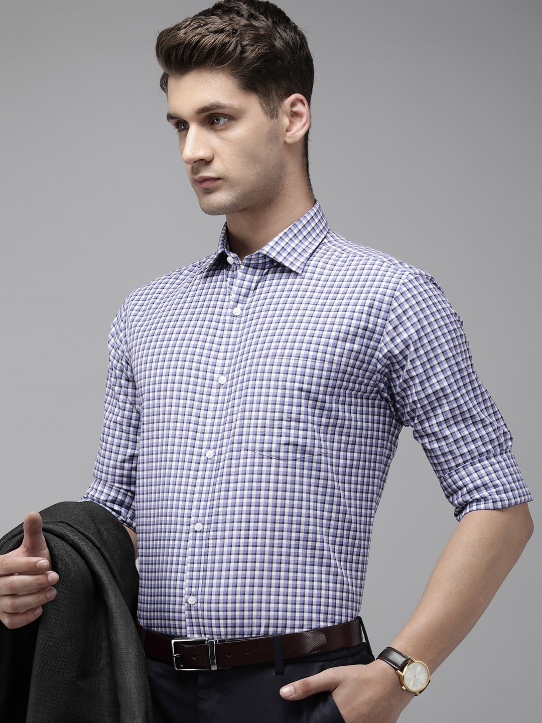 

Park Avenue Slim Fit Checked Formal Shirt, Blue