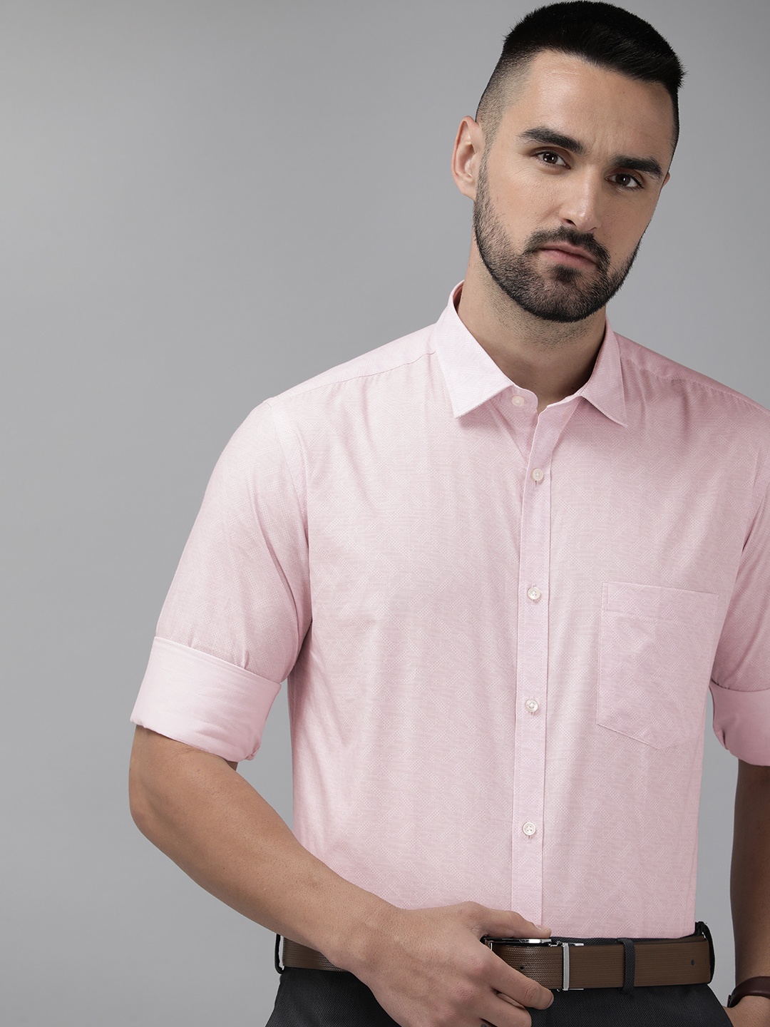 

Park Avenue Pure Cotton Slim Fit Geometric Printed Formal Shirt, Pink
