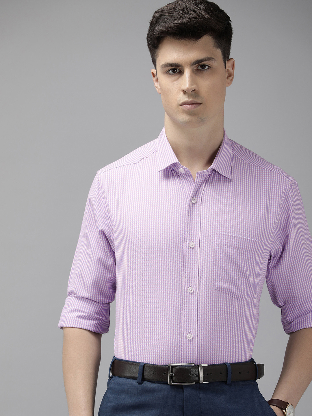 

Park Avenue Self Design Textured Formal Shirt, Purple
