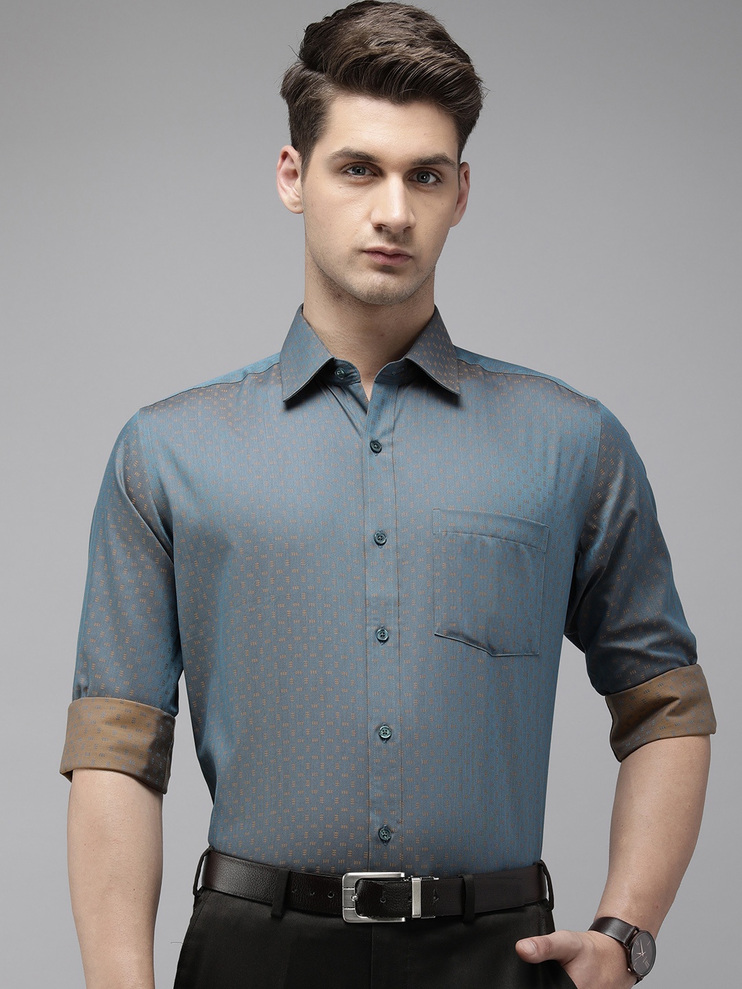 

Park Avenue Self Design Wrinkle-Free Pure Cotton Formal Shirt, Blue